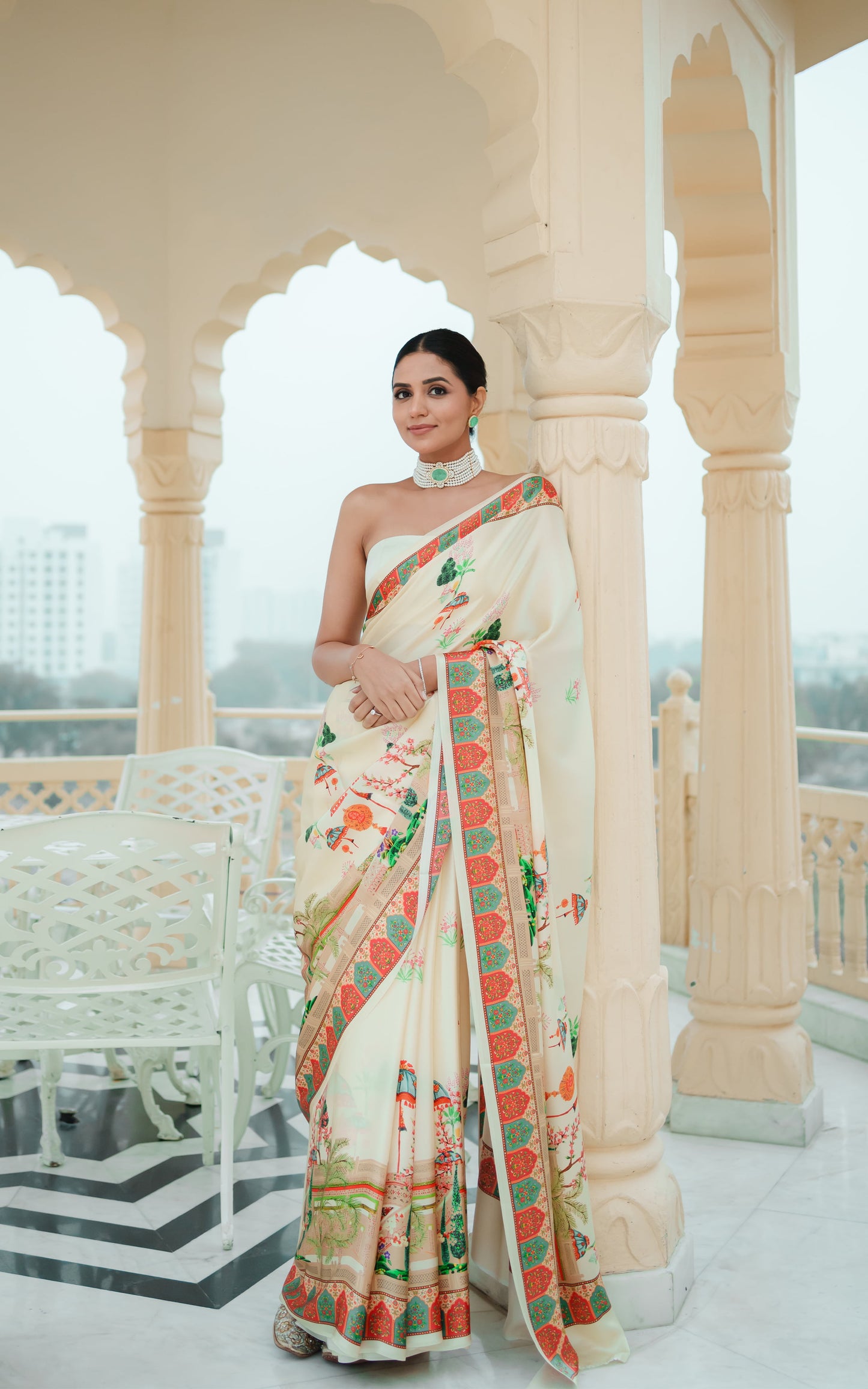 Leela White Georgette Saree
