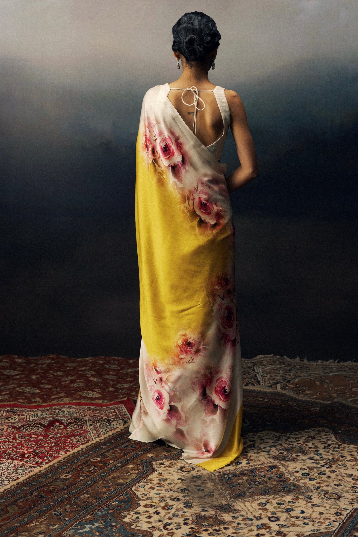 Sonia Canary Yellow Satin Silk Saree