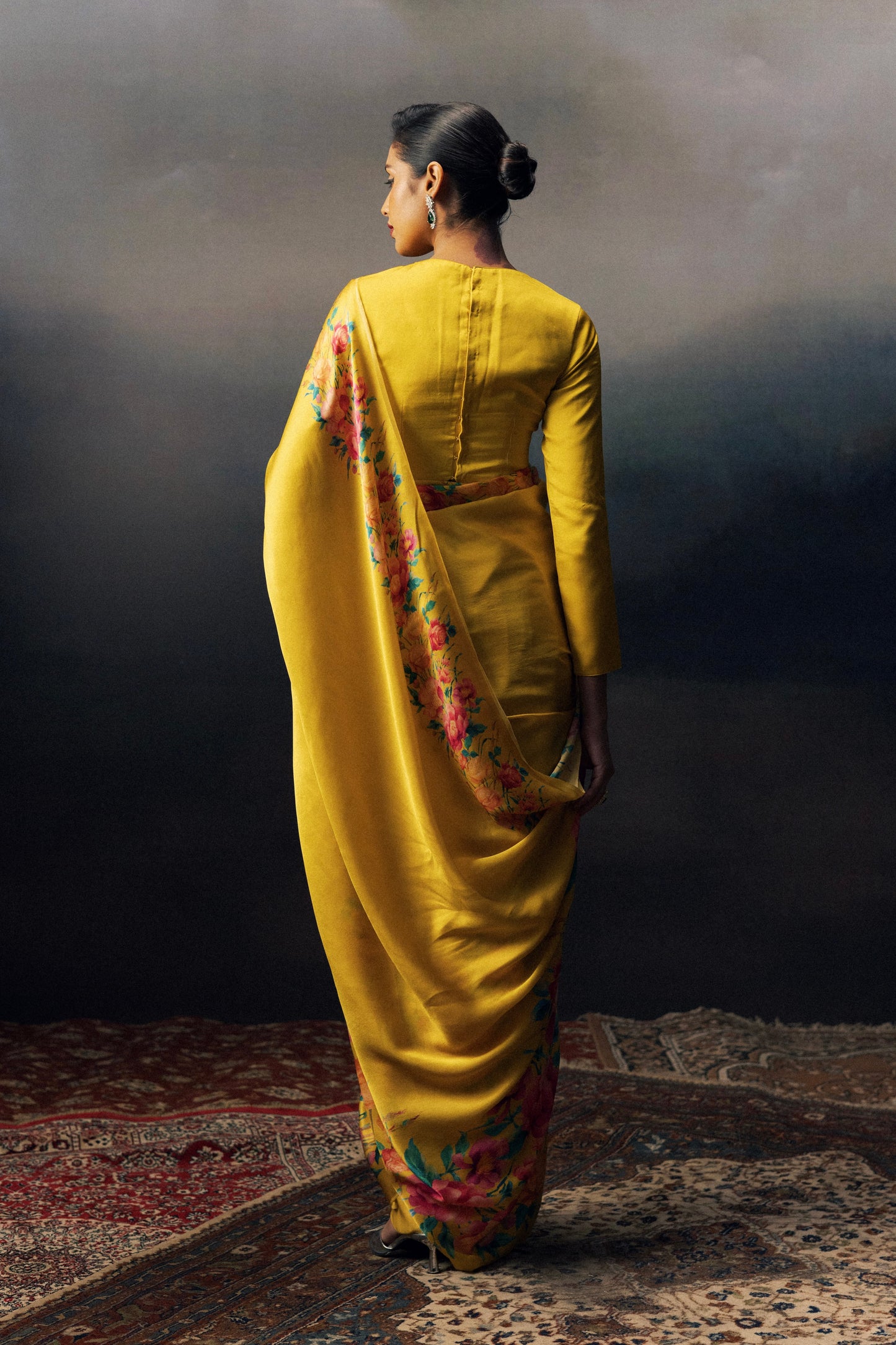Uma Canary Yellow Chiffon Saree