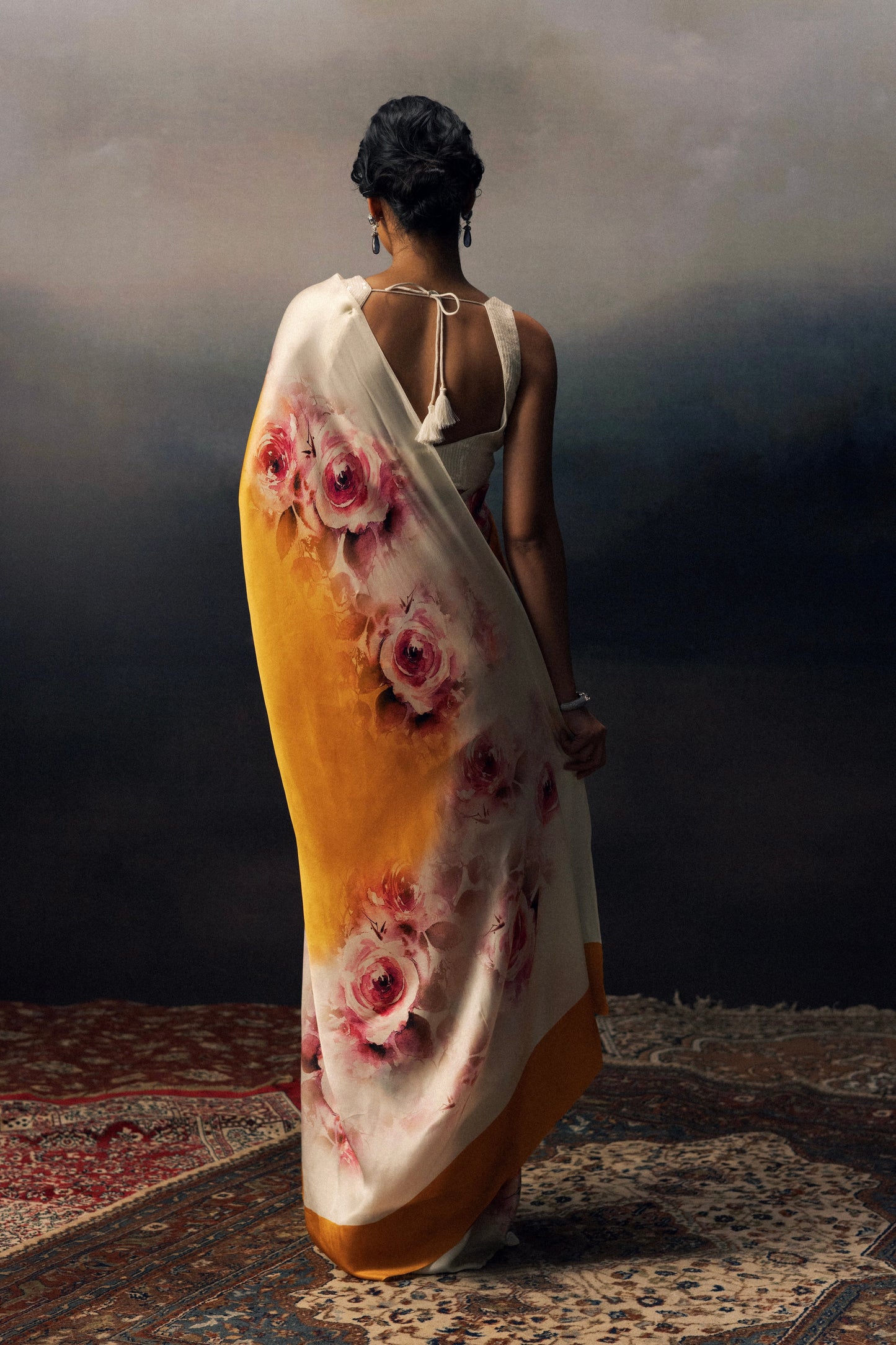 Sonia Tangerine Satin Silk Saree
