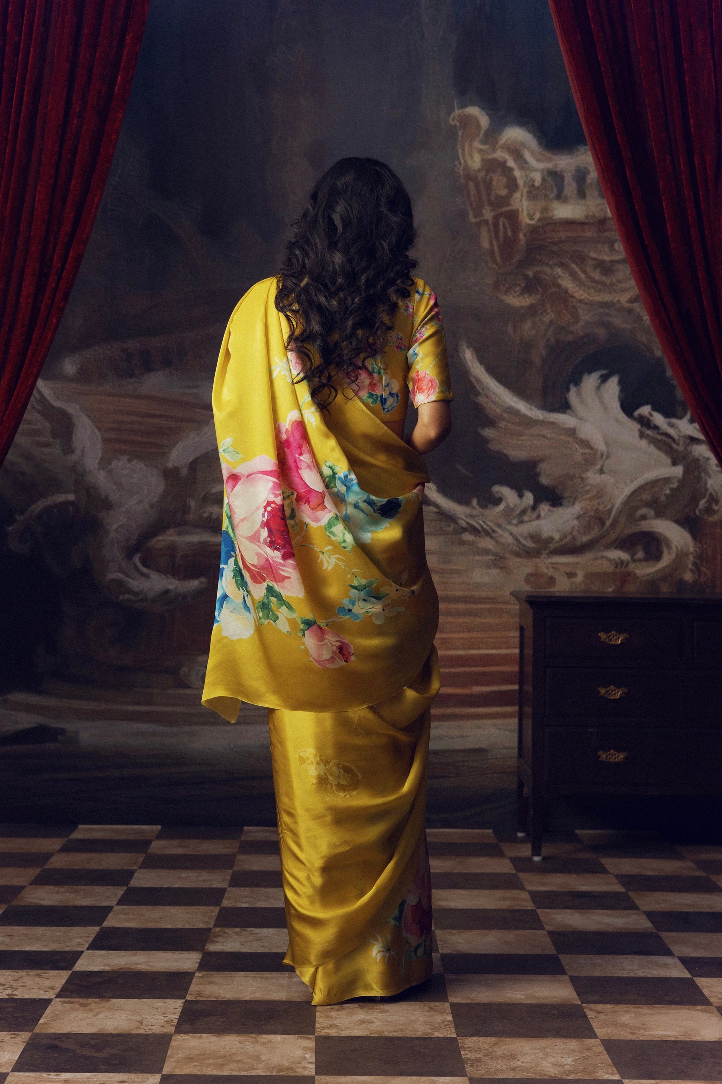 Shyla Canary Yellow Georgette Saree