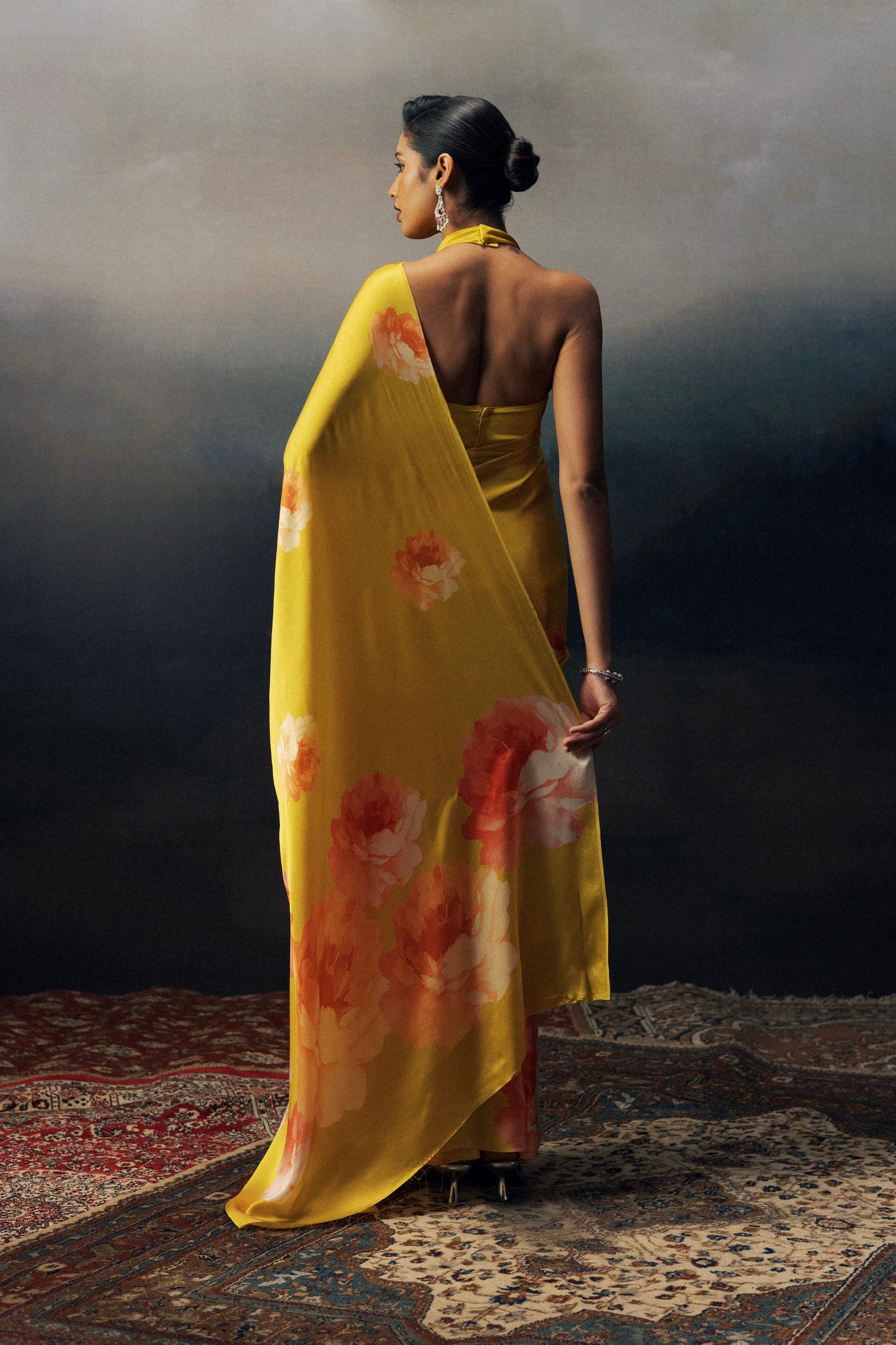 Roma Canary Yellow Satin Silk Saree
