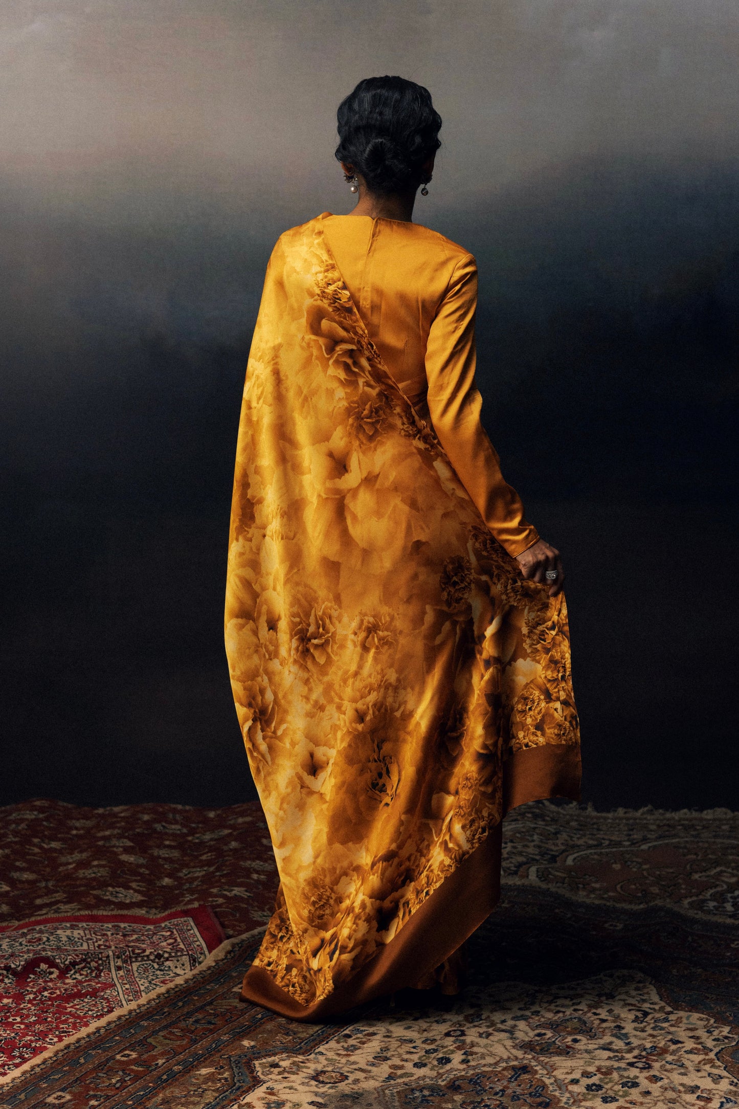 Mala Tangerine Georgette Saree