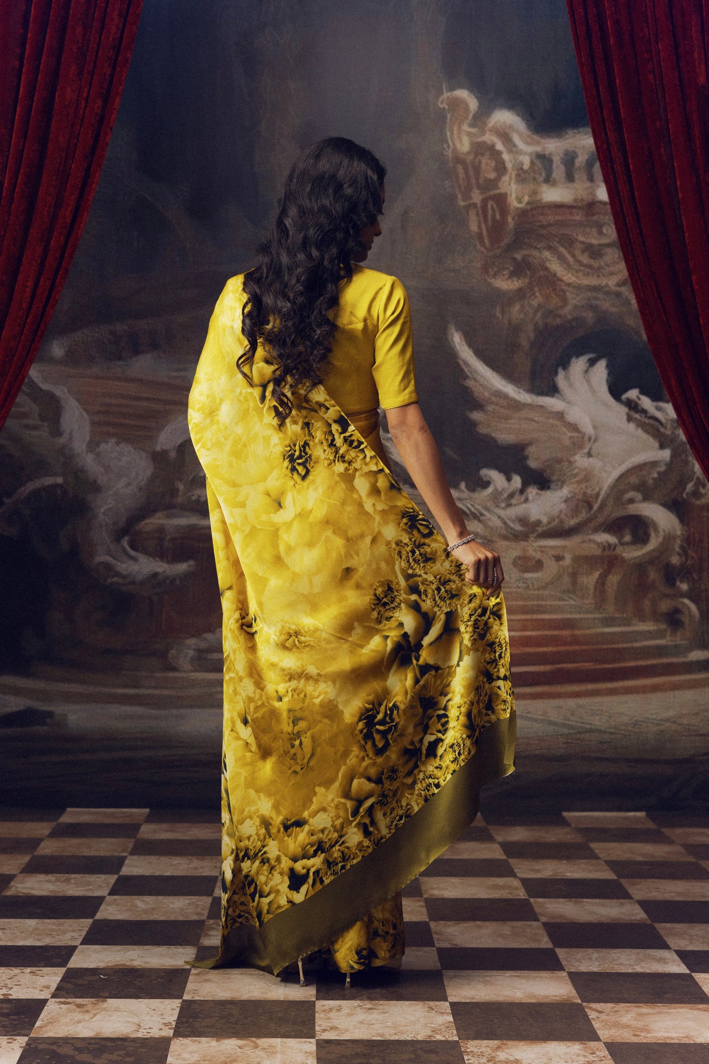 Mala Canary Yellow Satin Silk Saree