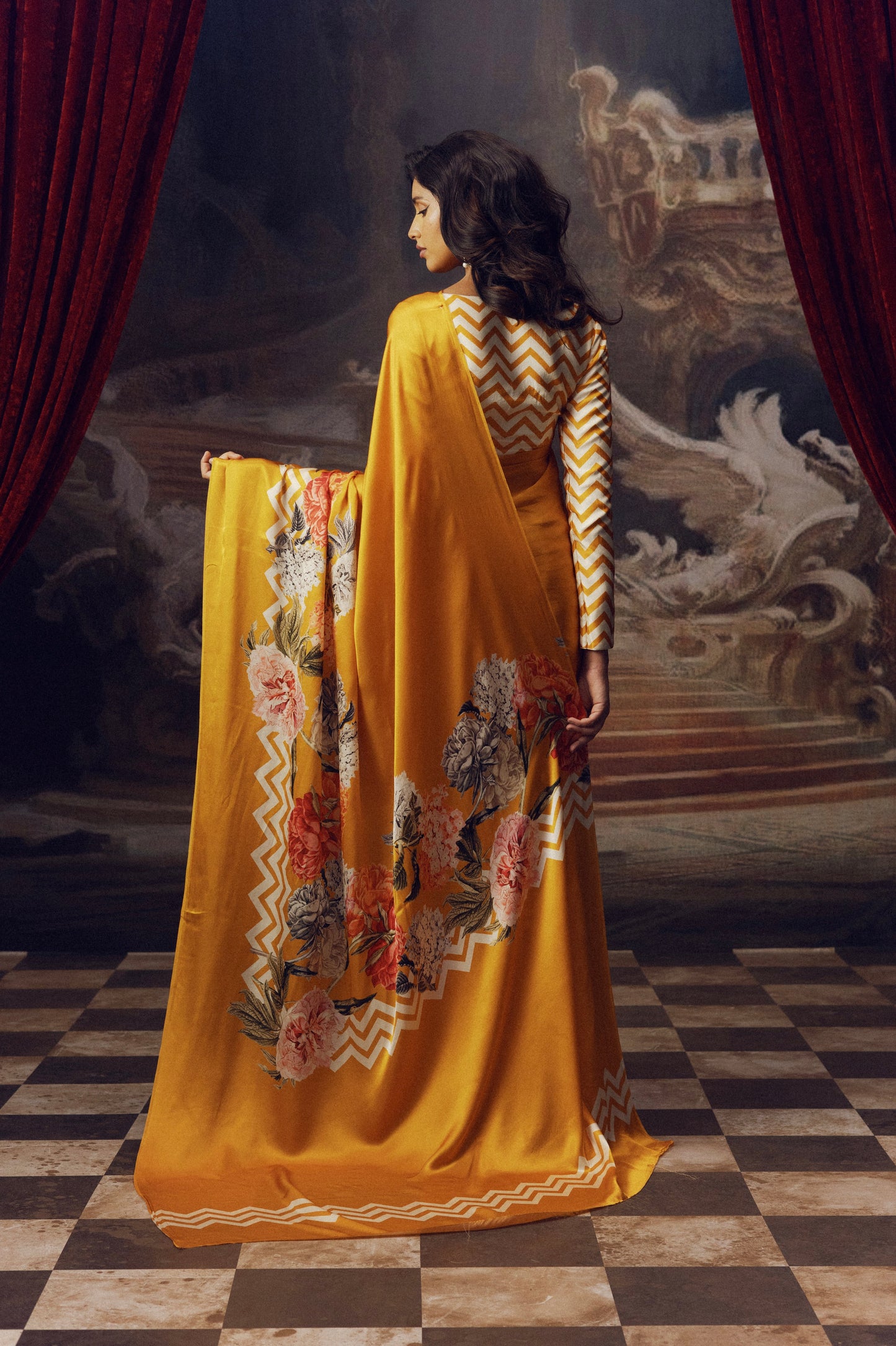 Rekha Tangerine Georgette Saree