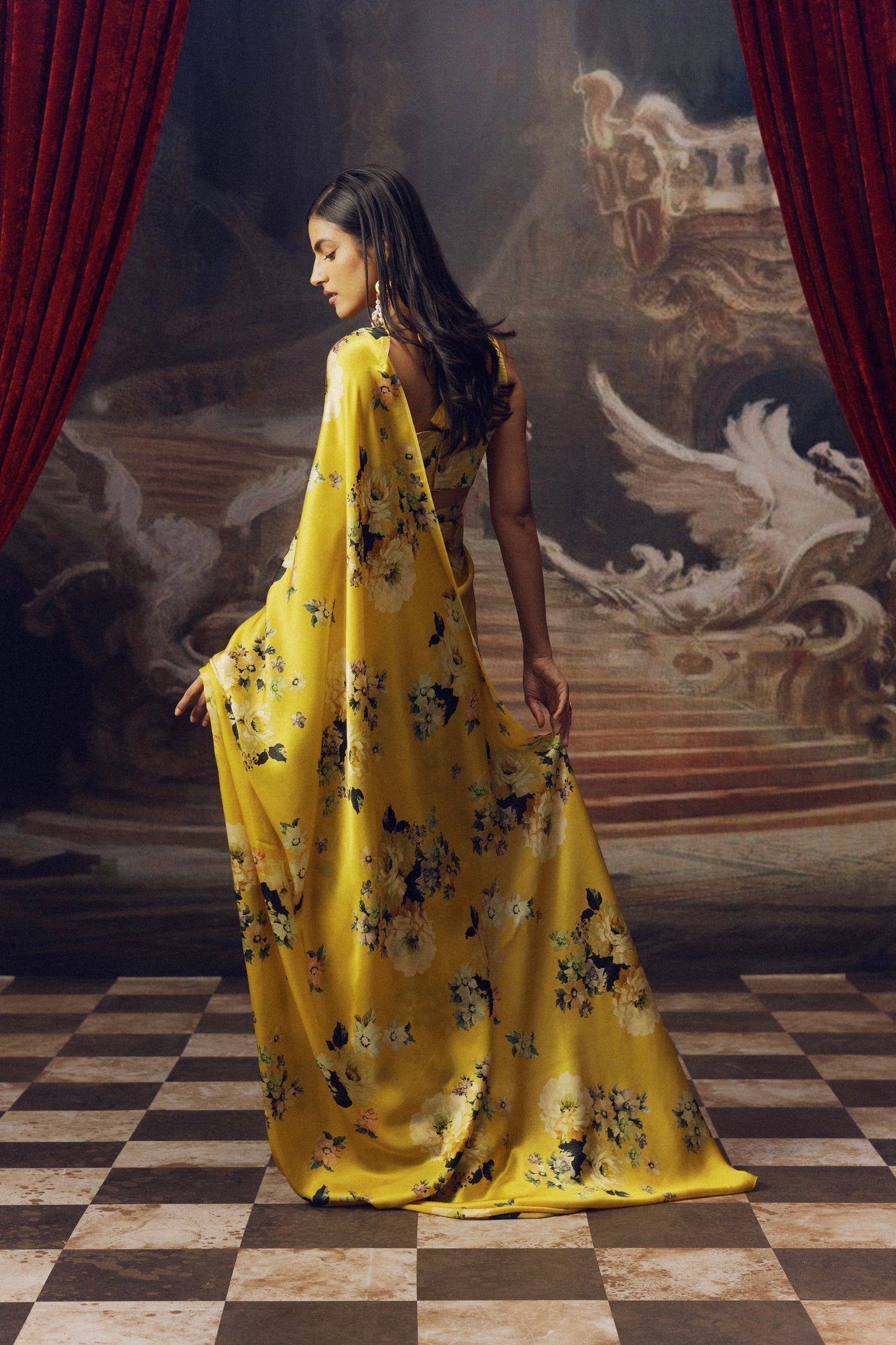Tina Canary Yellow Satin Silk Saree