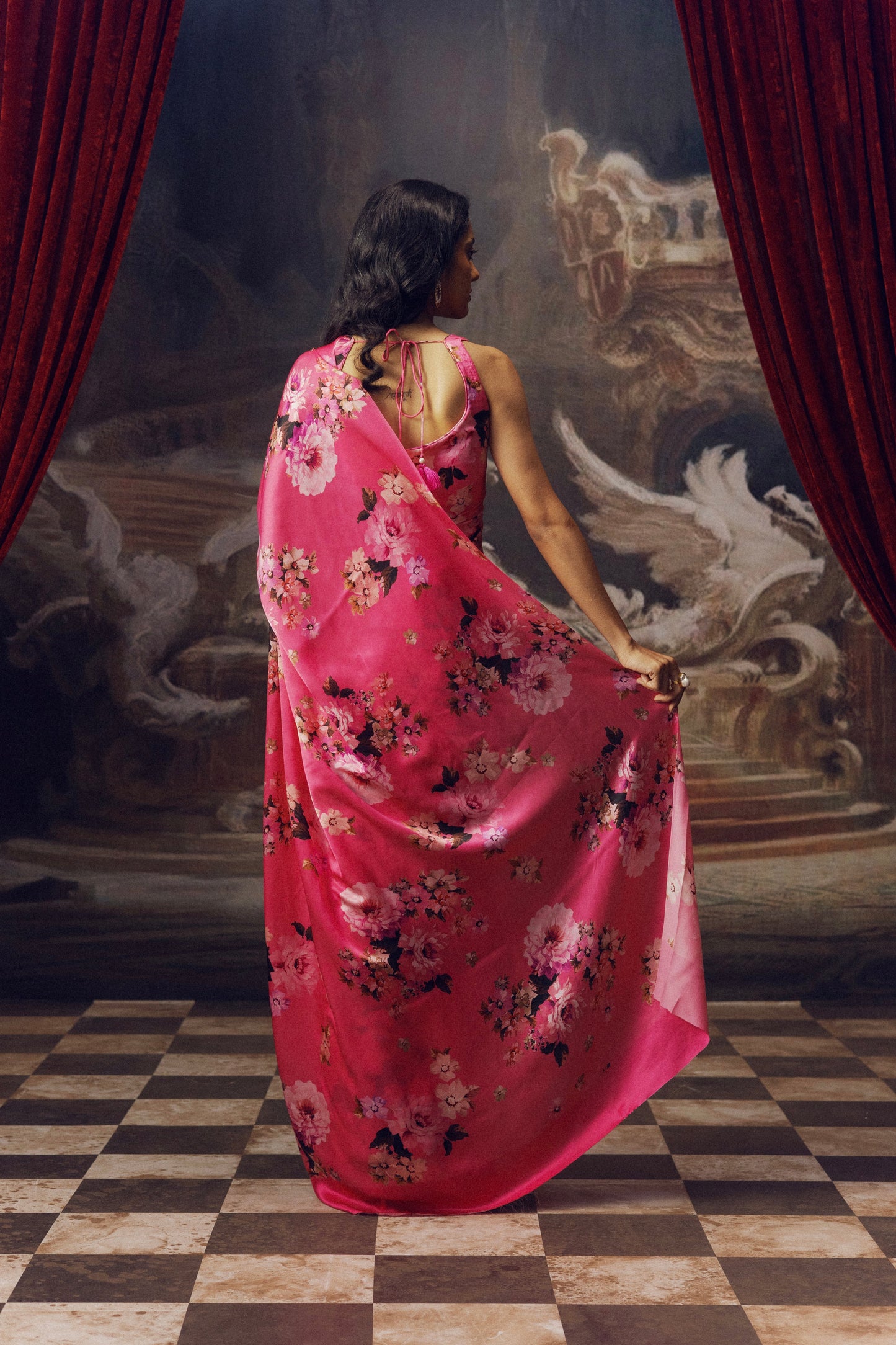 Tina Fuschia Georgette Saree