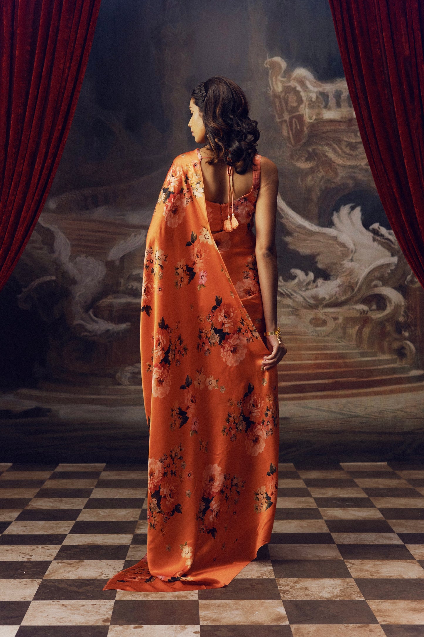 Tina Burnt Sienna Satin Silk Saree