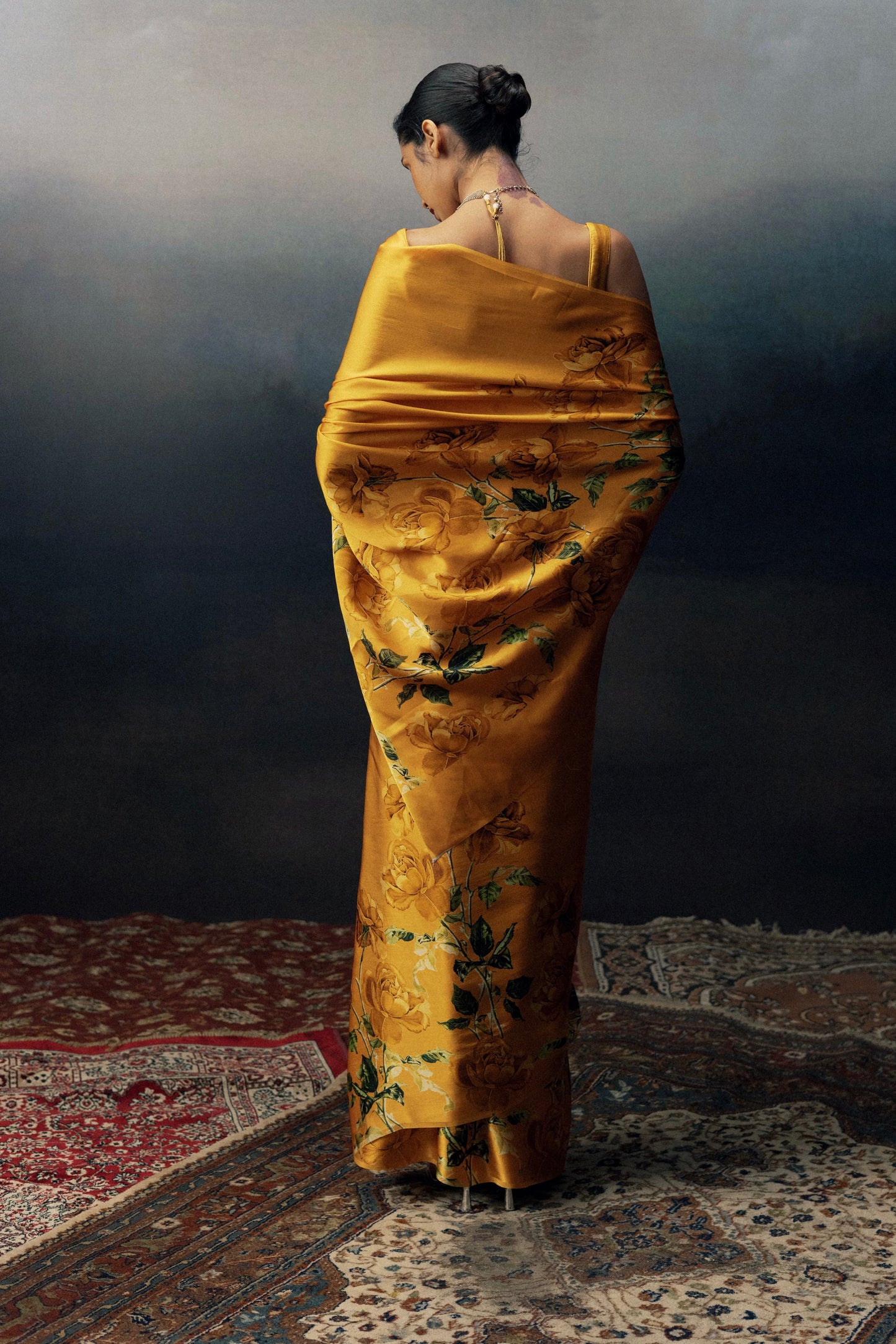 Mira Valencia Orange Satin Silk Saree