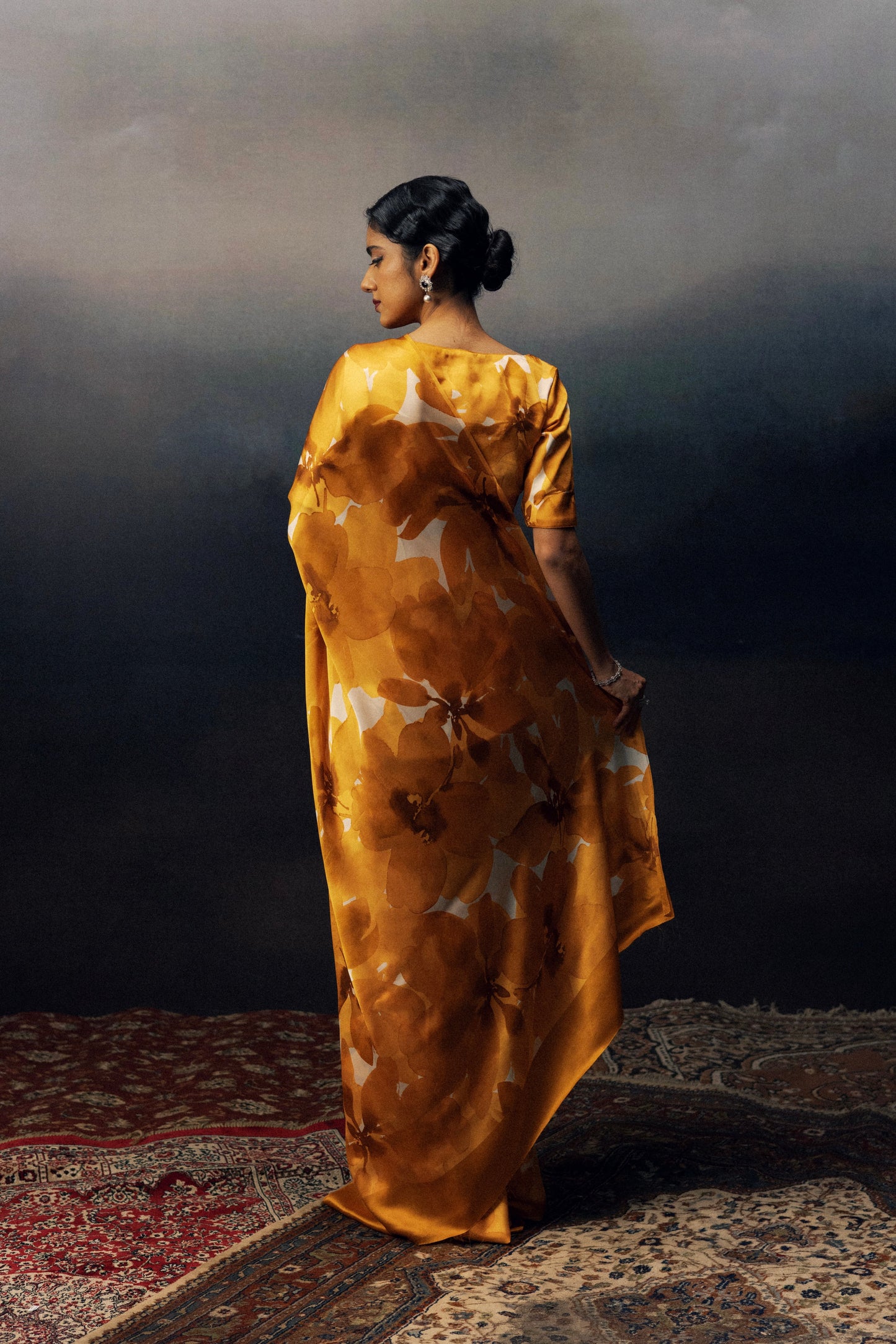 Lara Tangerine Satin Silk Saree