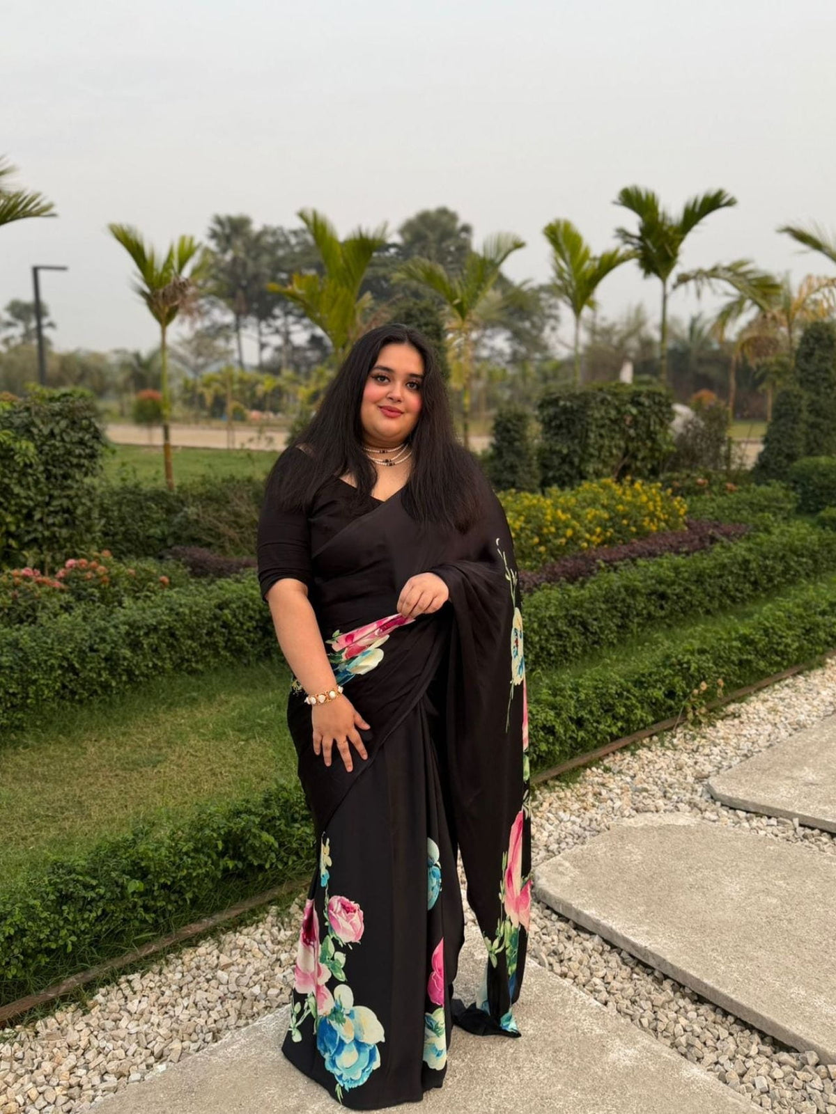 Ashra Khan in Studio 113 Shyla Black Satin Silk Saree