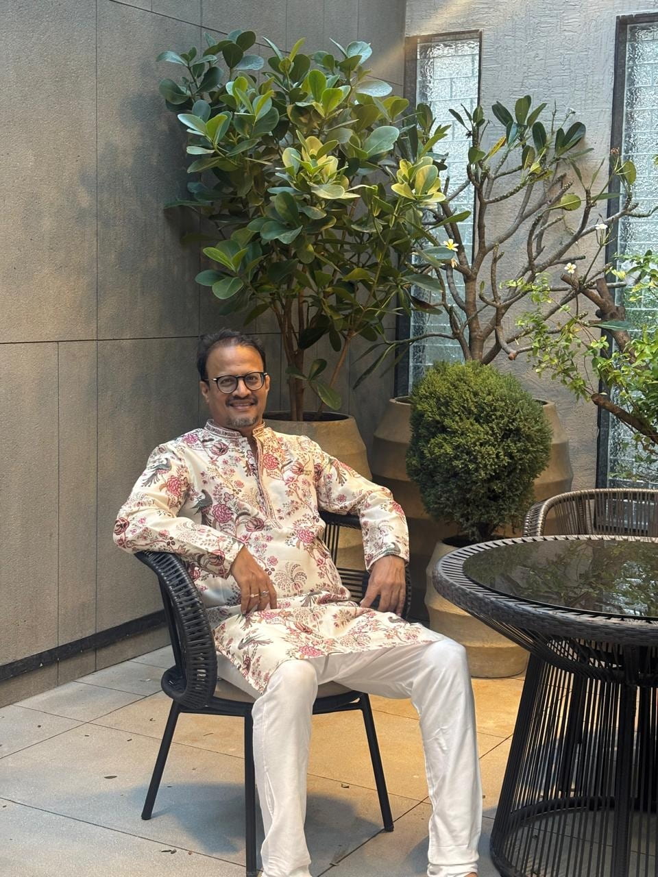 Kushal Gandhi in Studio 113 Chintz Print Alka Kurta in White
