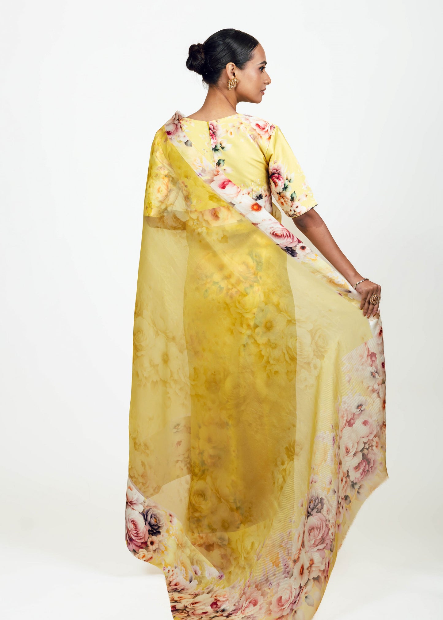 Lina Yellow Organza Saree - Studio 113 Indian designer saree for women