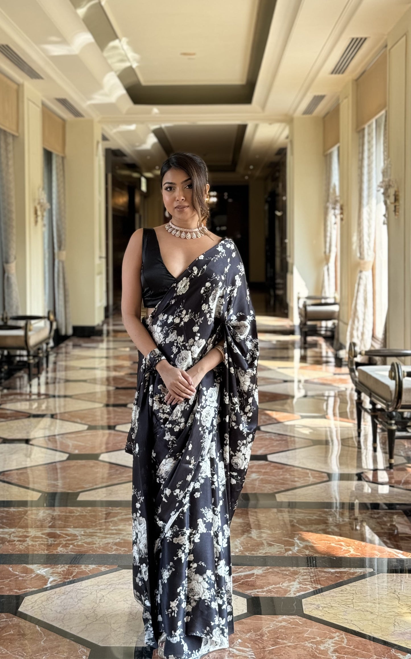 Tara Black Satin Silk Saree
