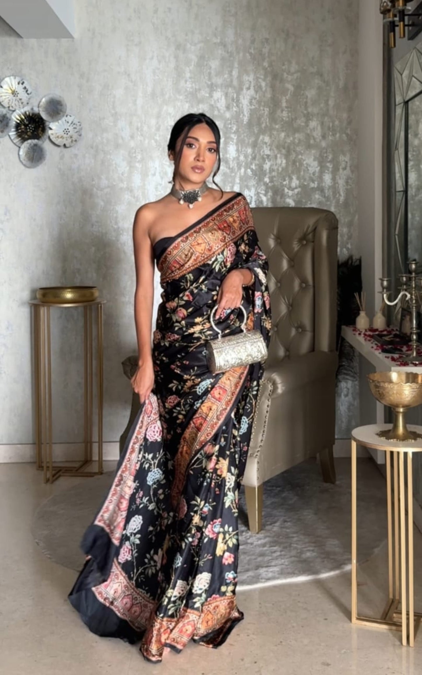 Zoya Black Satin Silk Saree