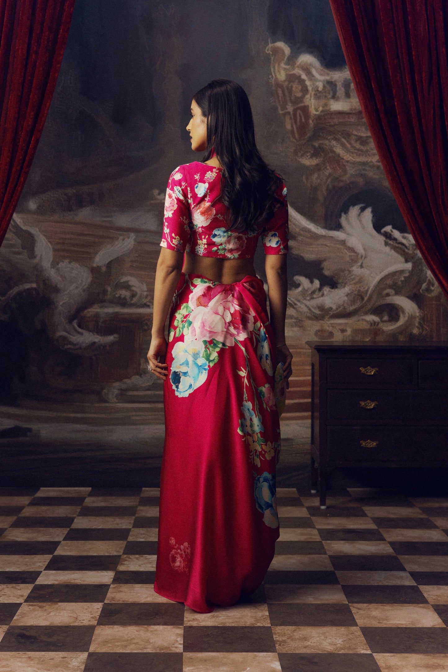 Shyla Magenta Pink Chiffon Saree
