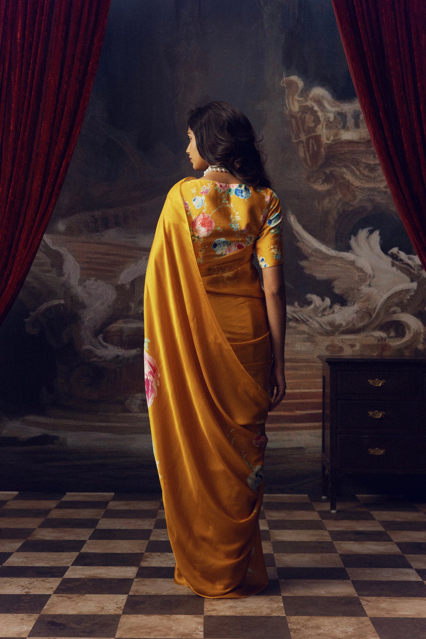 Shyla Apricot Satin Silk Saree
