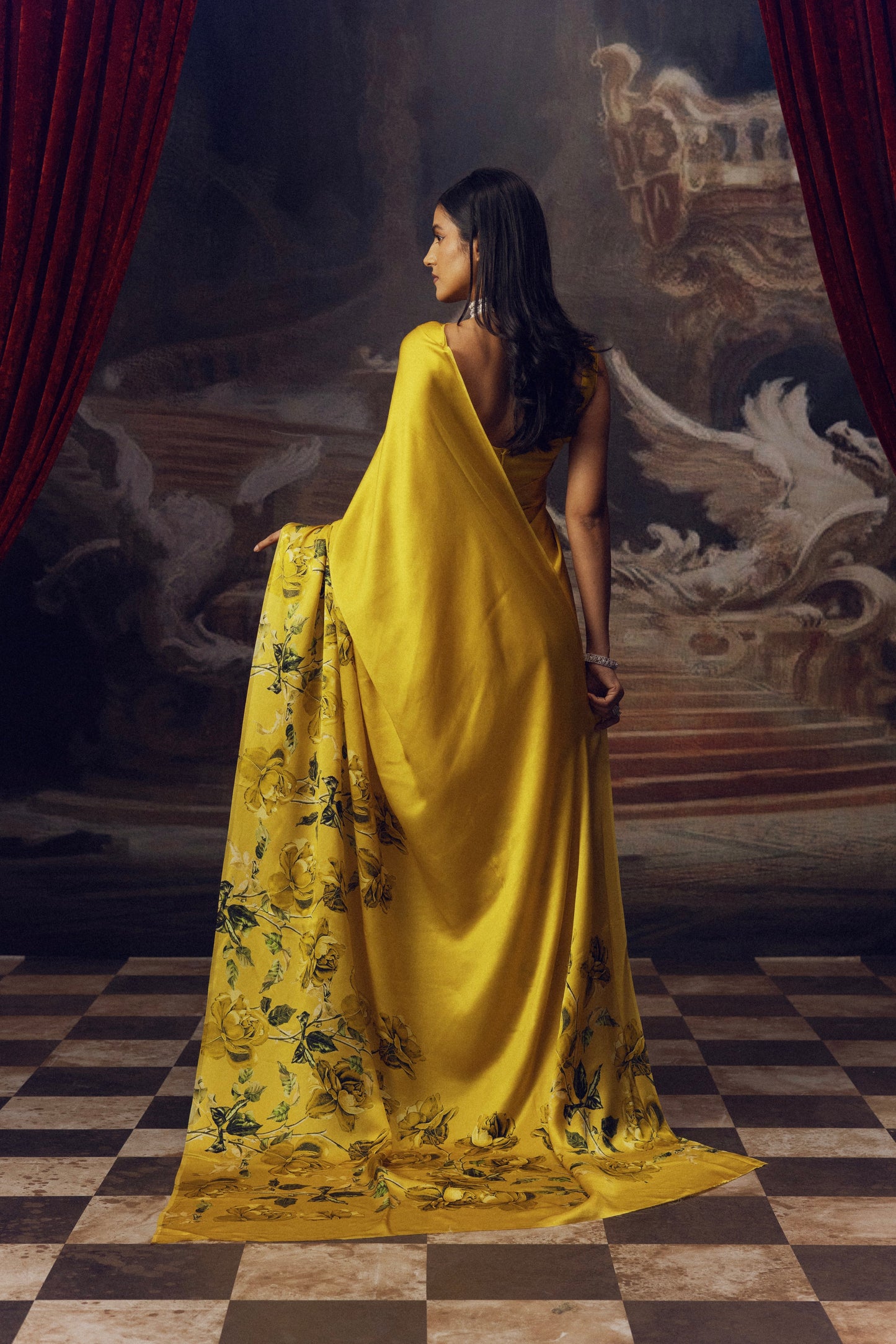 Mira Canary Yellow Satin Silk Saree