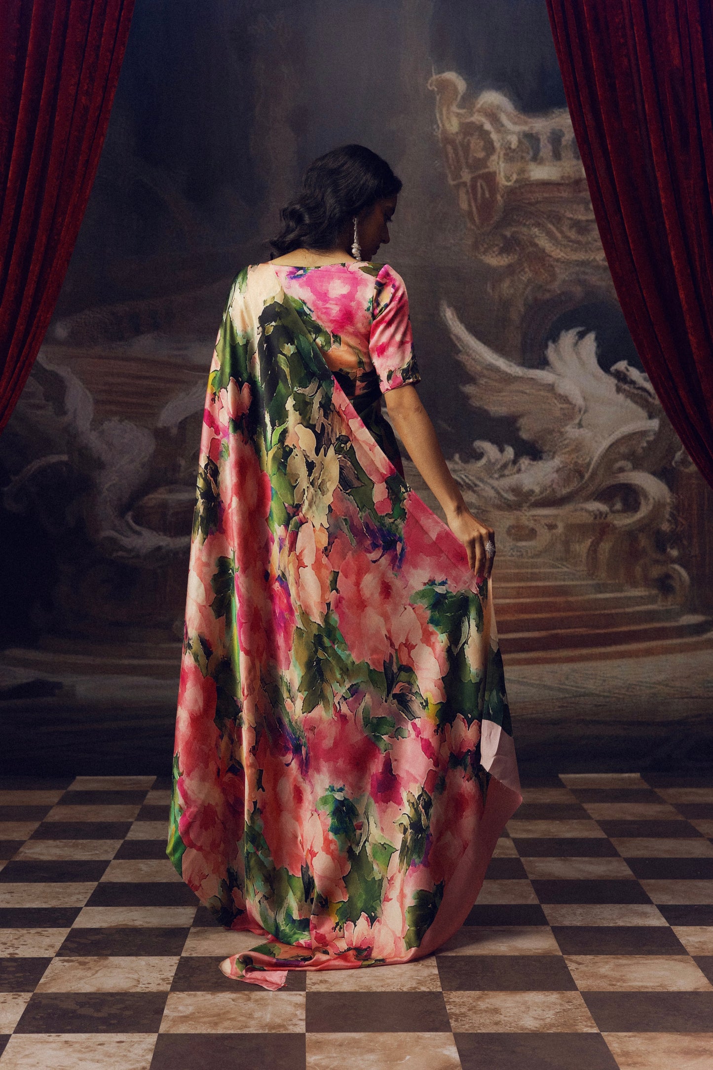 Ruby Fuschia Satin Silk Saree