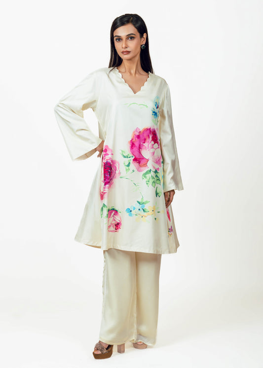 Shyla White Short Kurta Co-ord Set