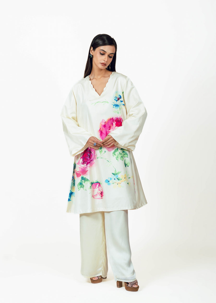 Shyla White Short Kurta Co-ord Set