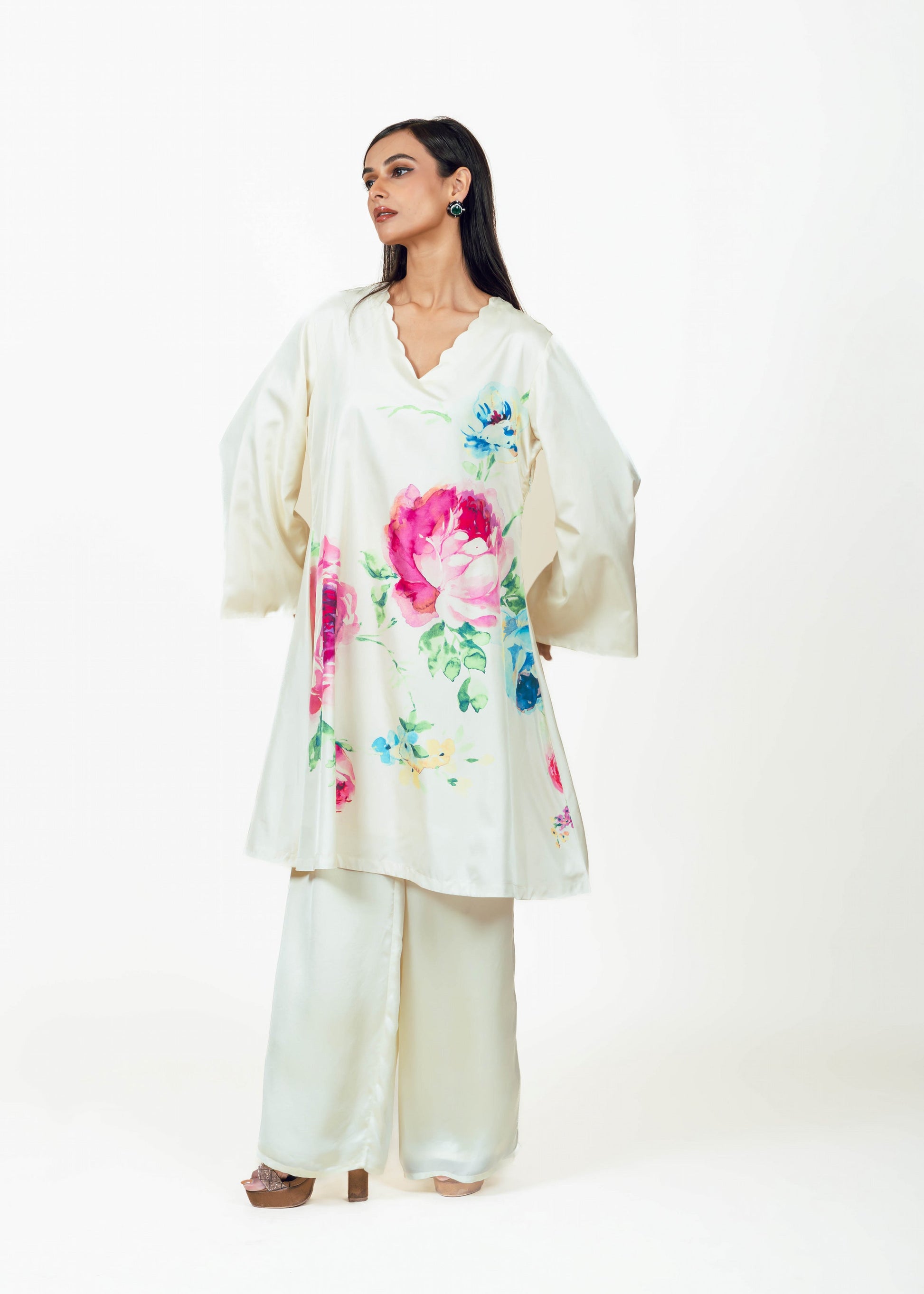 Shyla White Short Kurta Co-ord Set