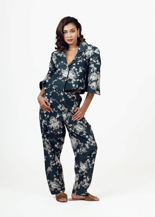 Tara Black Cropped Blazer Set
