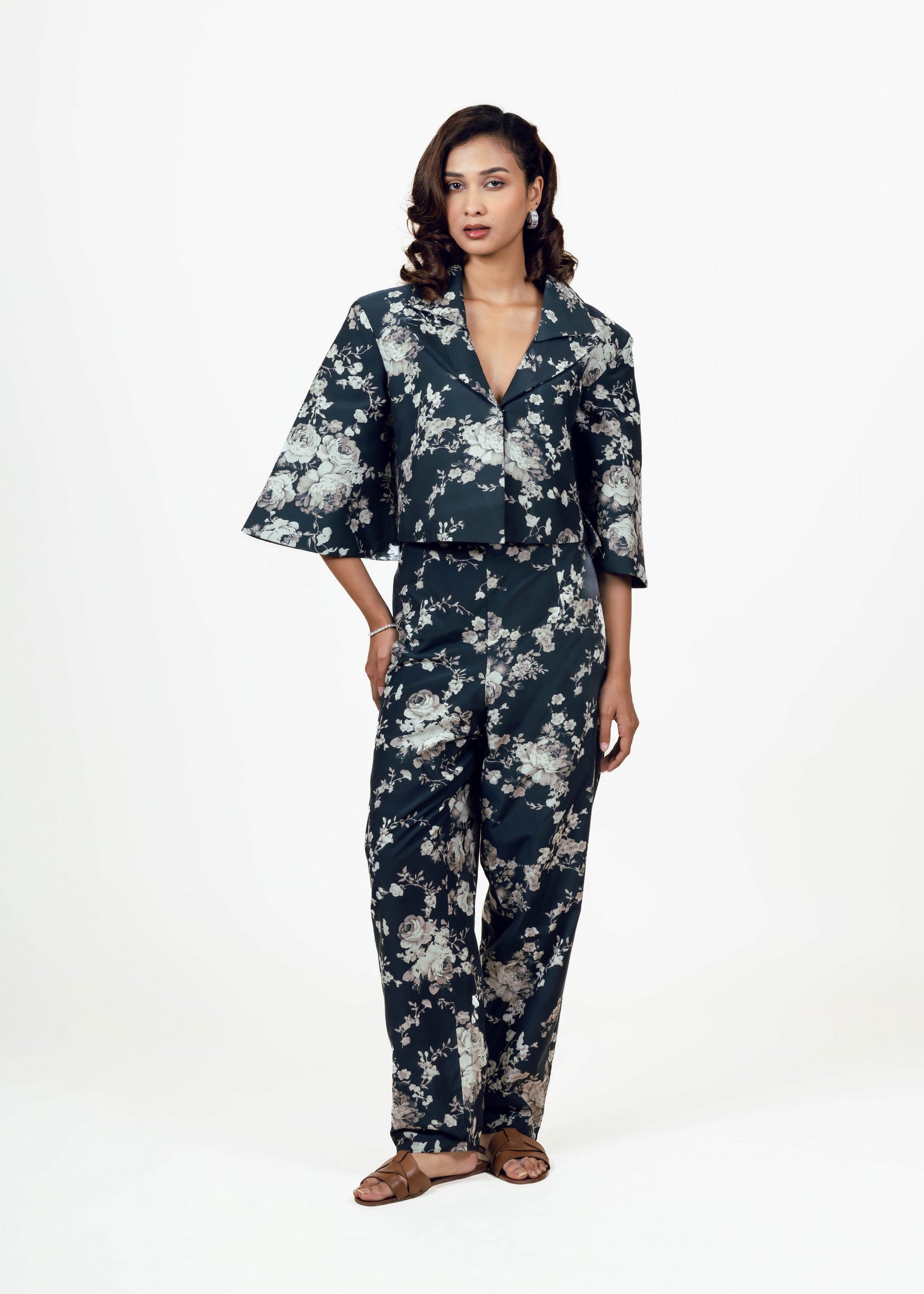 Tara Black Cropped Blazer Set