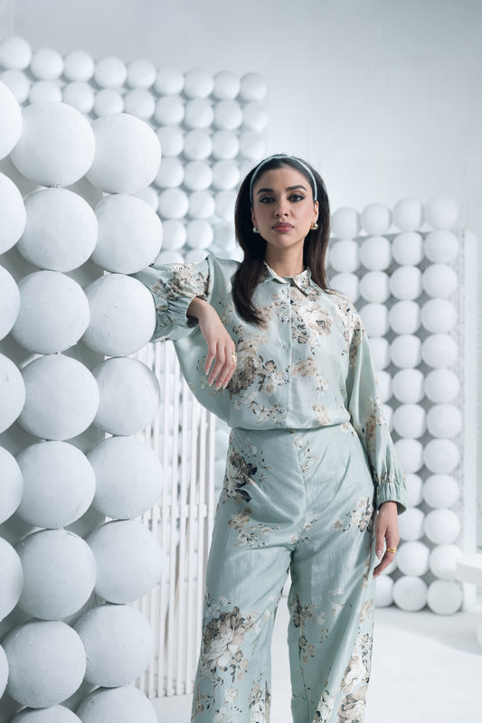 Tara Pearl Blue Shirt and Palazzo Set