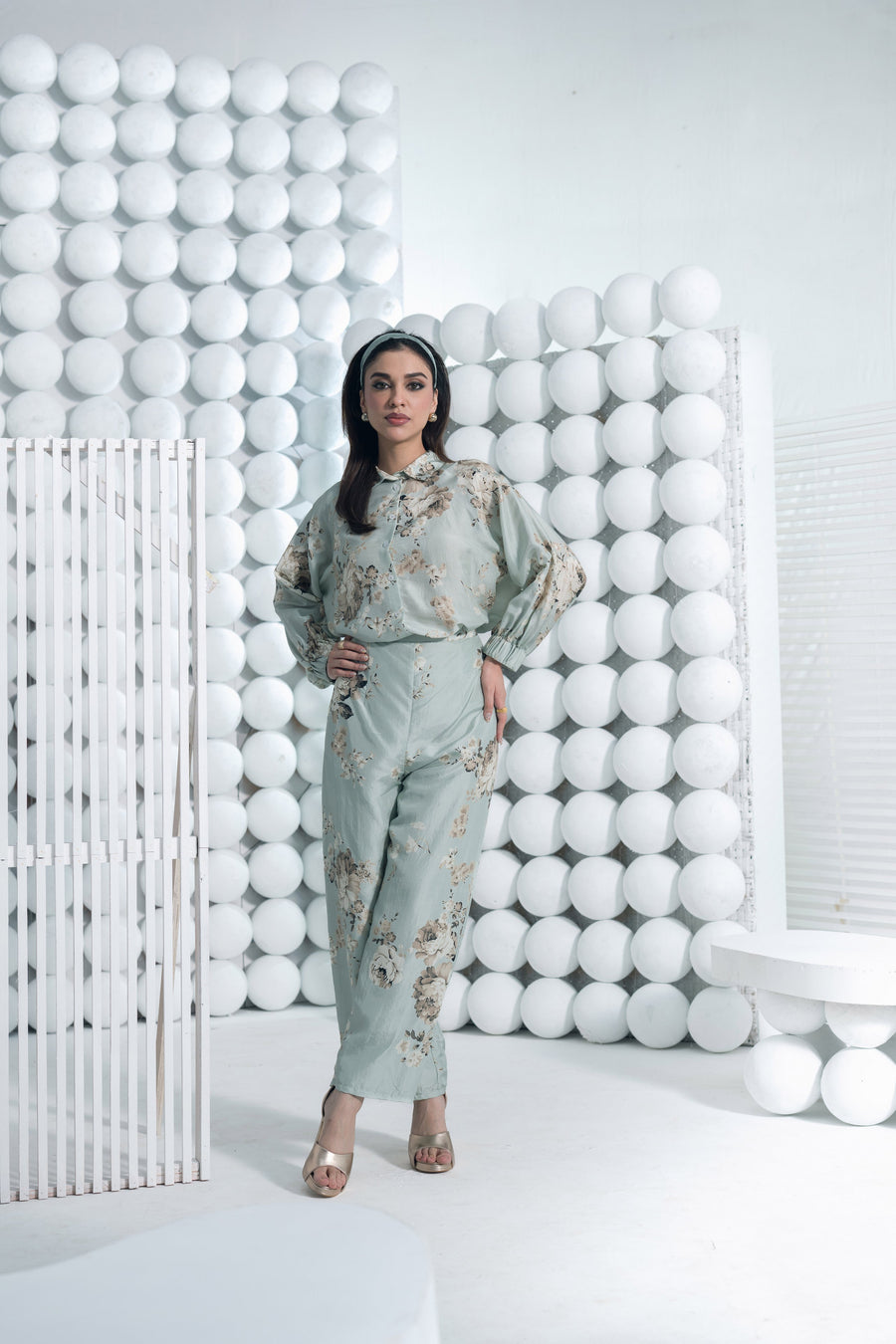 Tara Pearl Blue Shirt and Palazzo Set