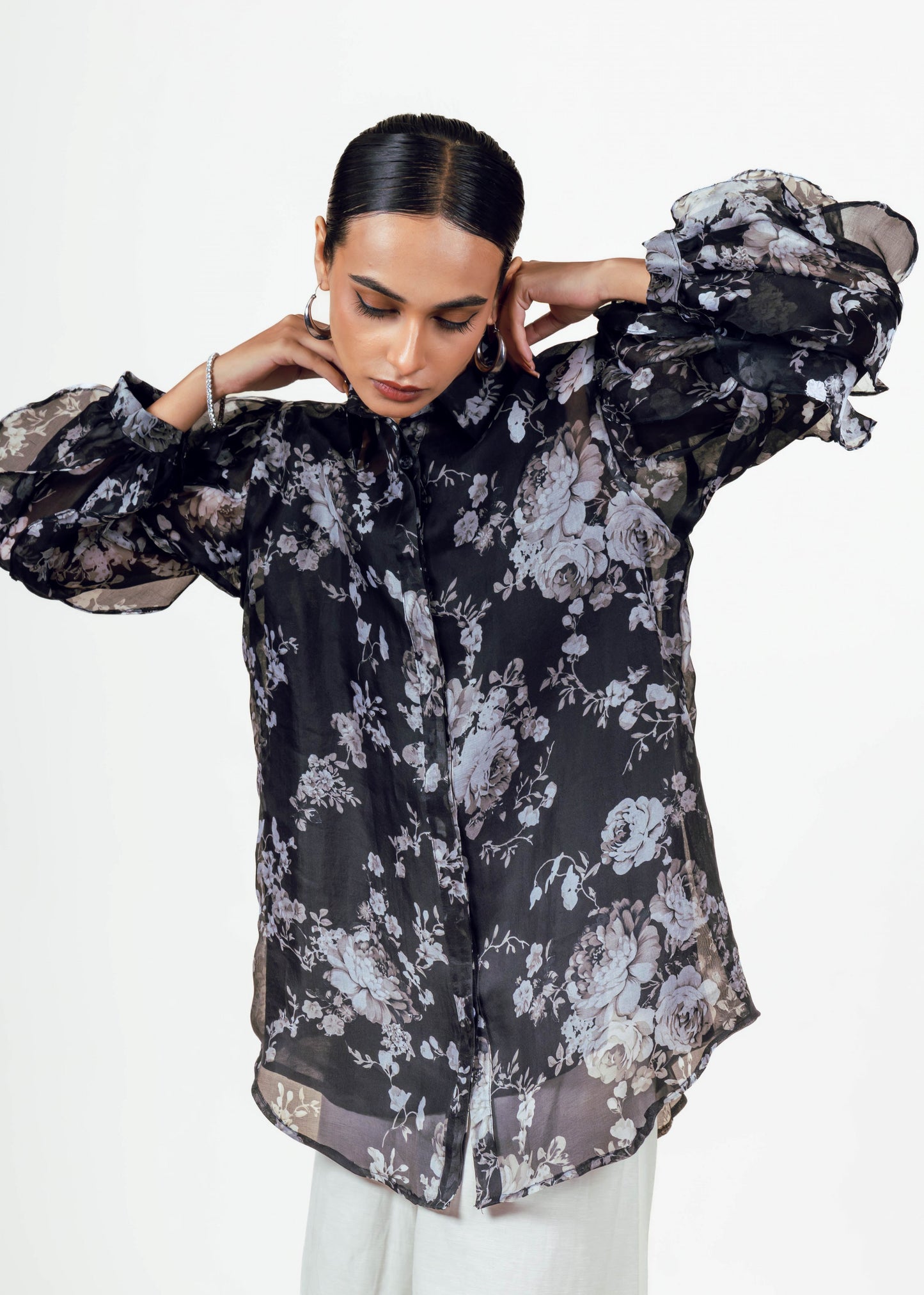 Tara Black Organza Top