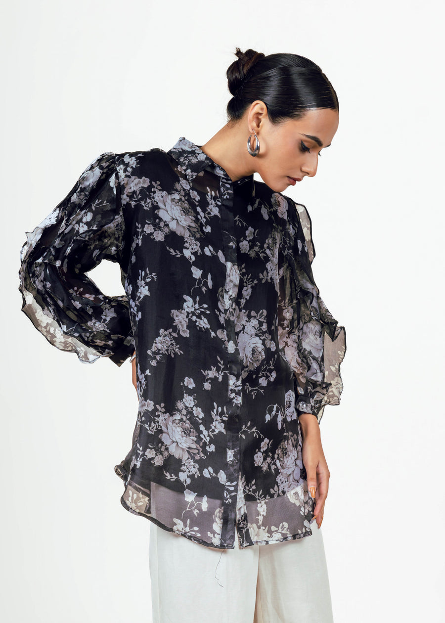 Tara Black Organza Top