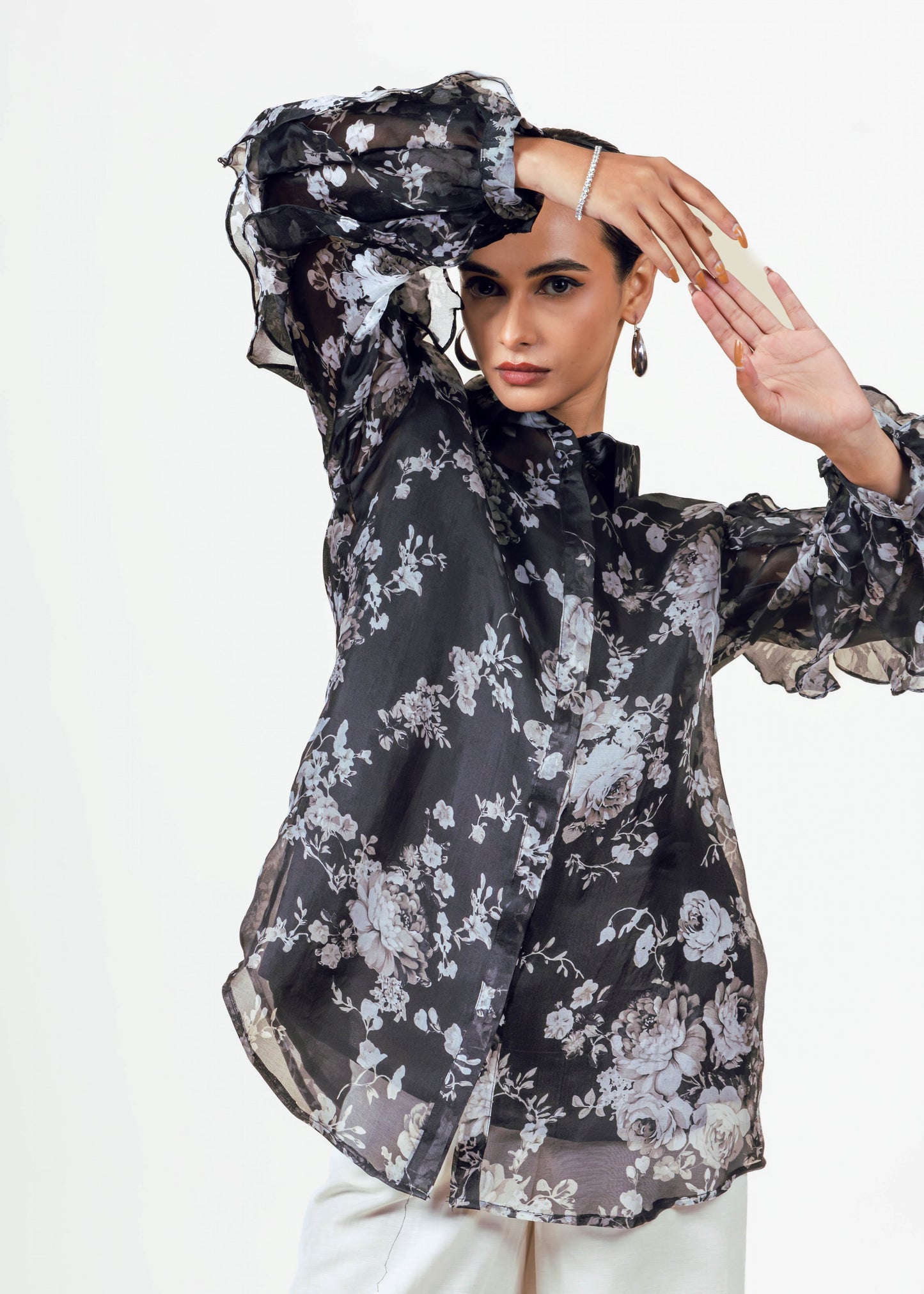 Tara Black Organza Top
