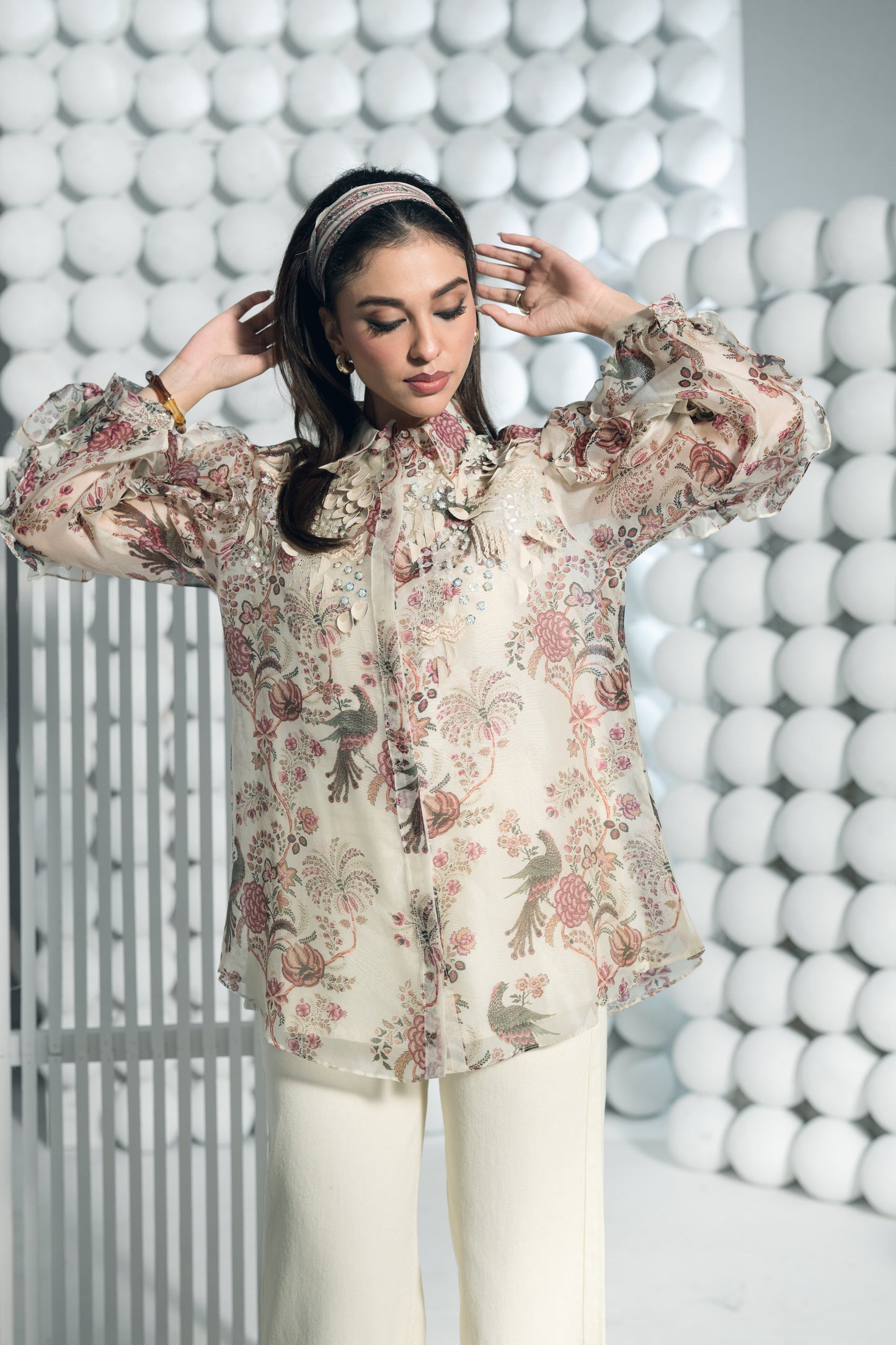 Alka White Organza Top with Embellishments