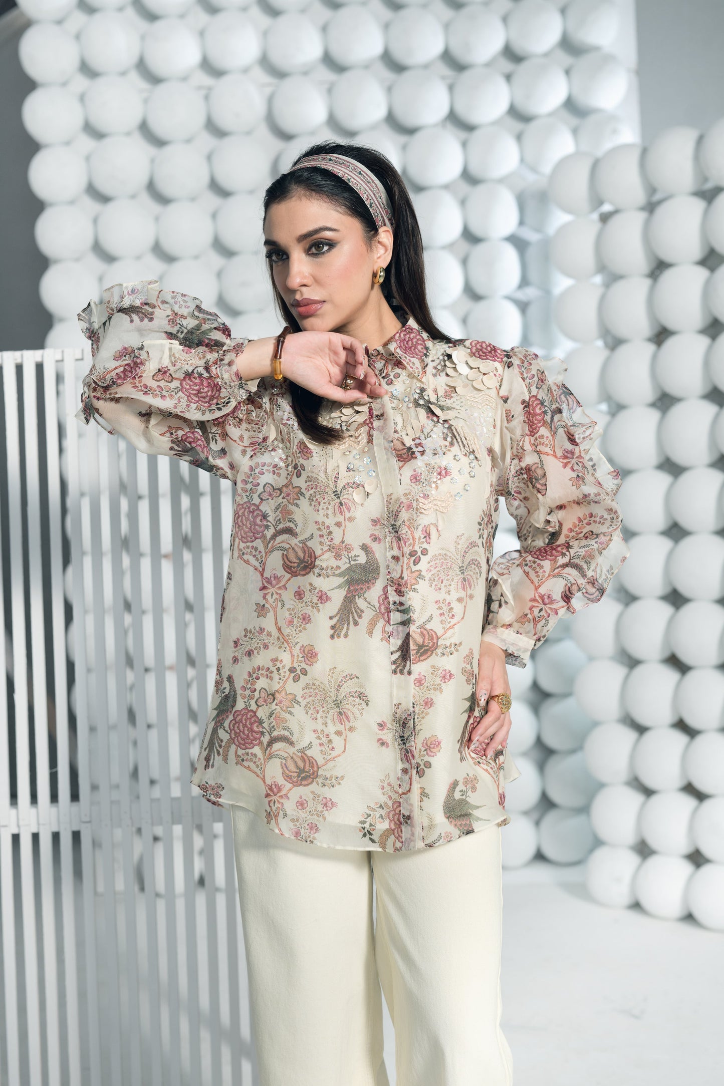 Alka White Organza Top with Embellishments
