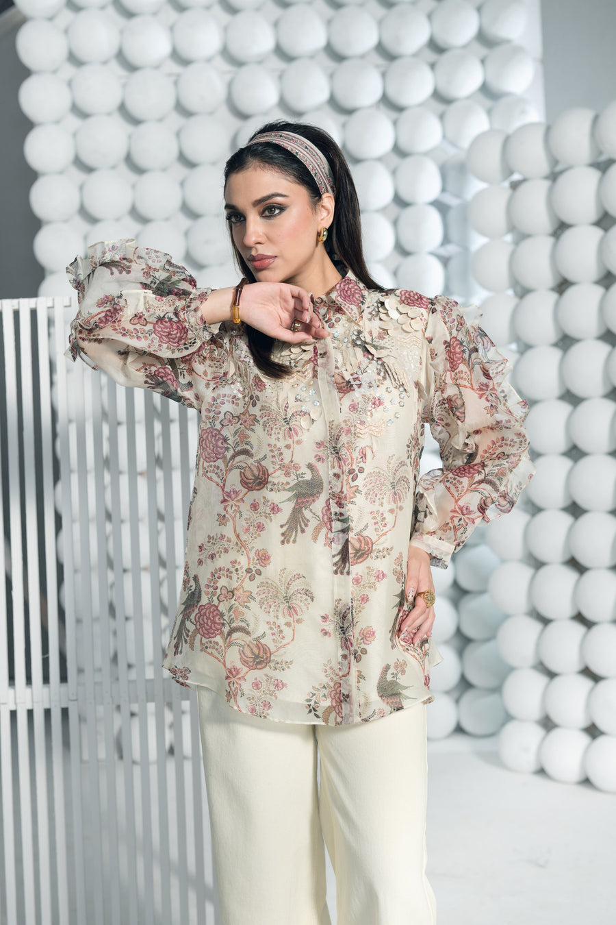 Alka White Organza Top with Embellishments