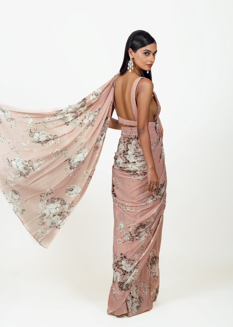 Tara Blossom Pink Drape Saree and Jacket Set