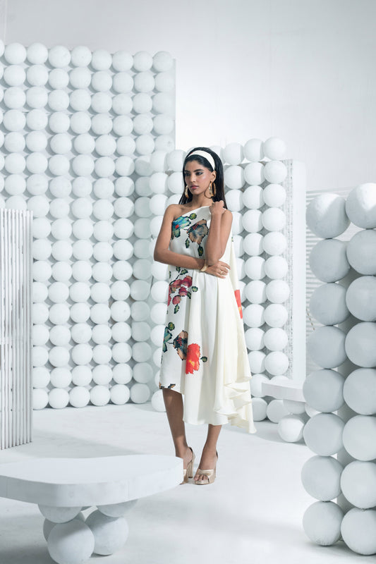 Zeba White One Shoulder Dress