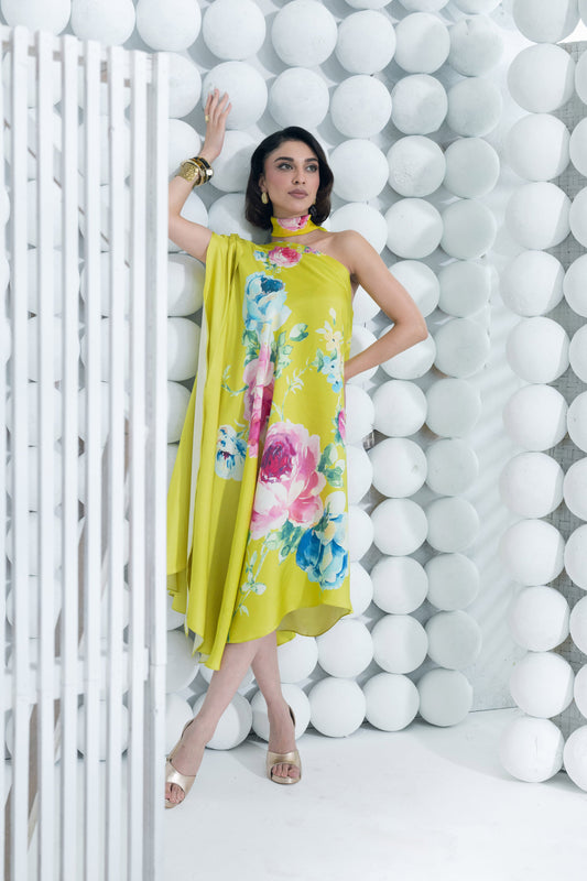 Shyla Canary Yellow One Shoulder Dress