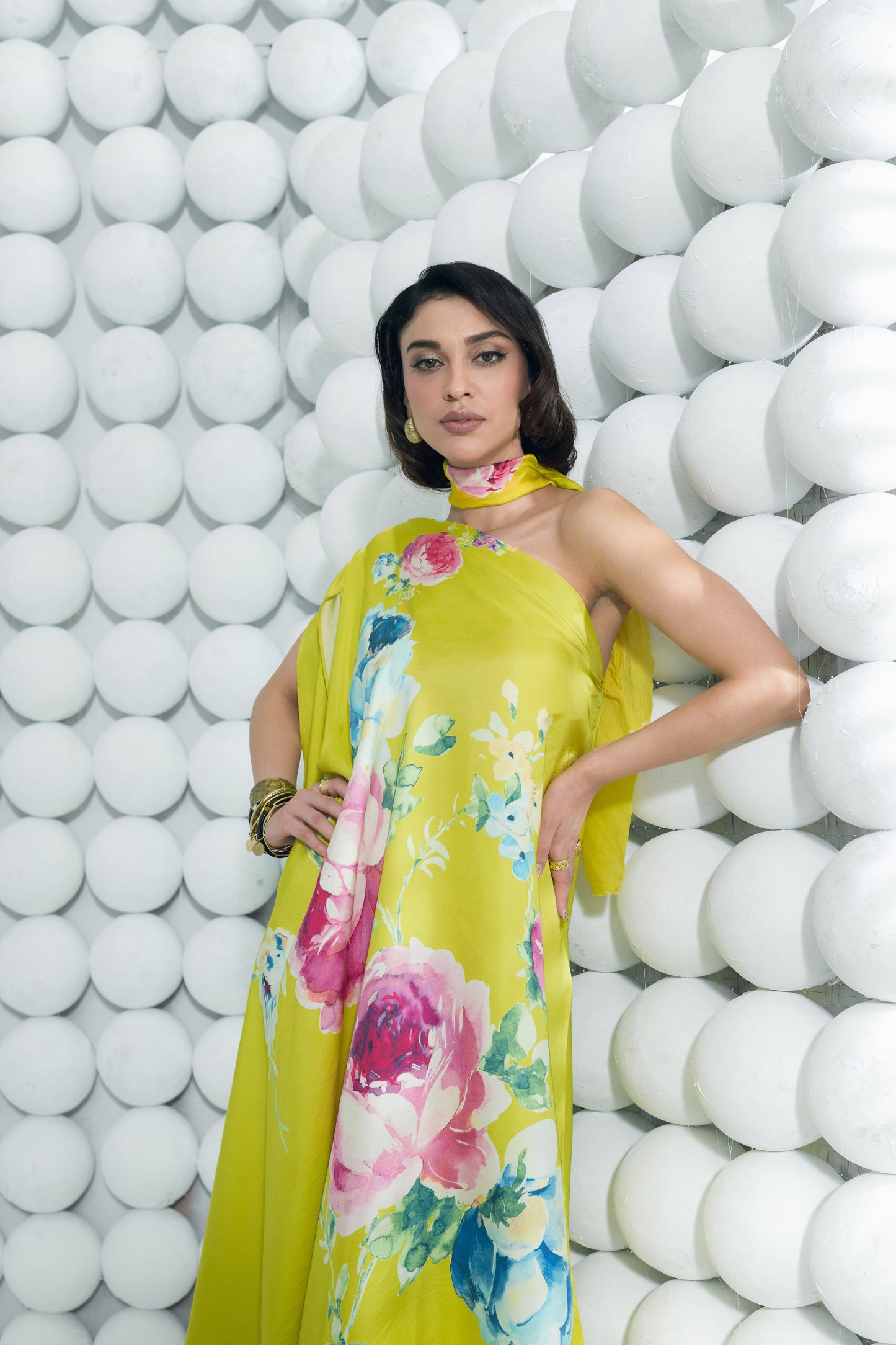 Shyla Canary Yellow One Shoulder Dress