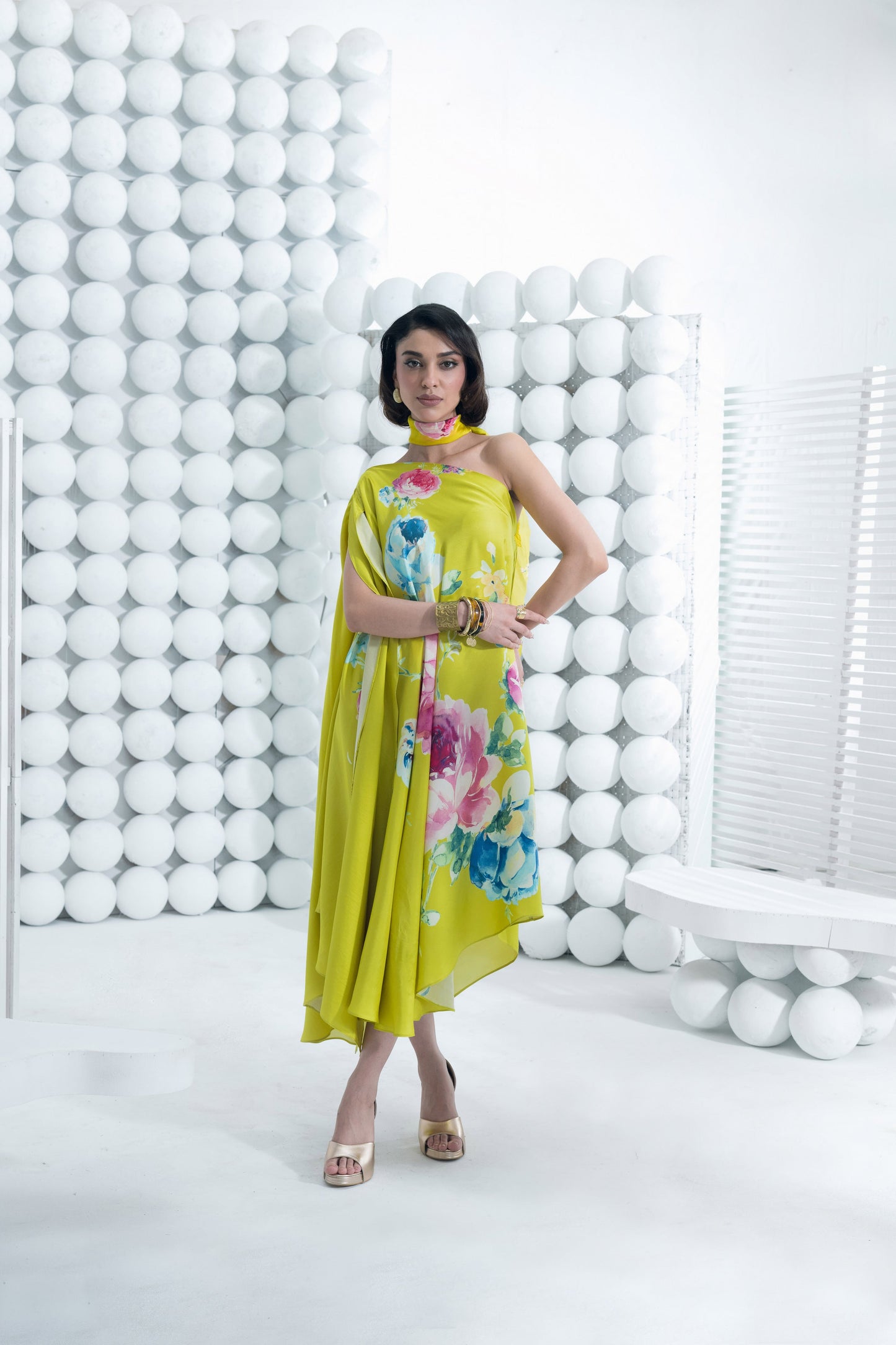 Shyla Canary Yellow One Shoulder Dress