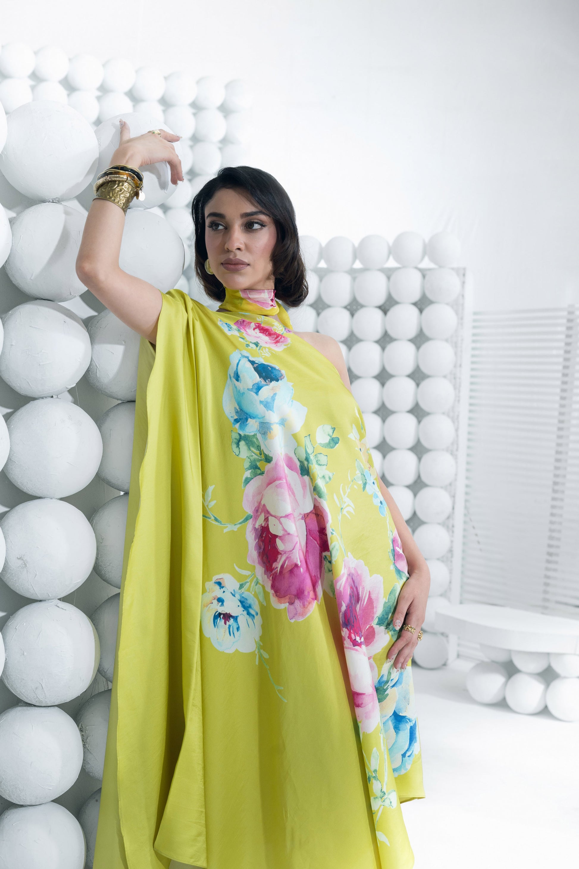 Shyla Canary Yellow One Shoulder Dress