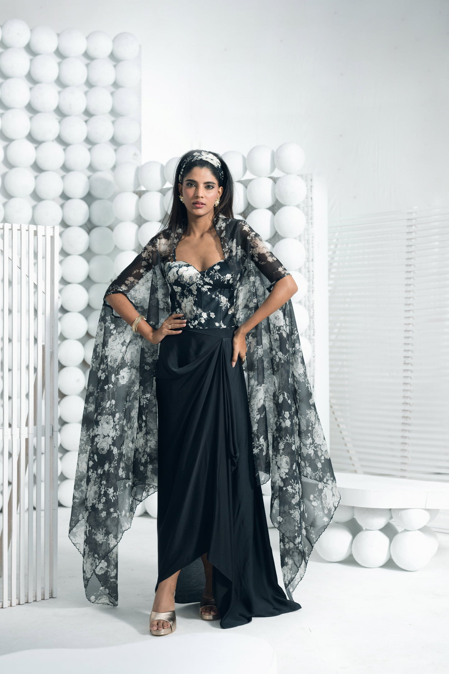 Tara Black Corset Cape Set