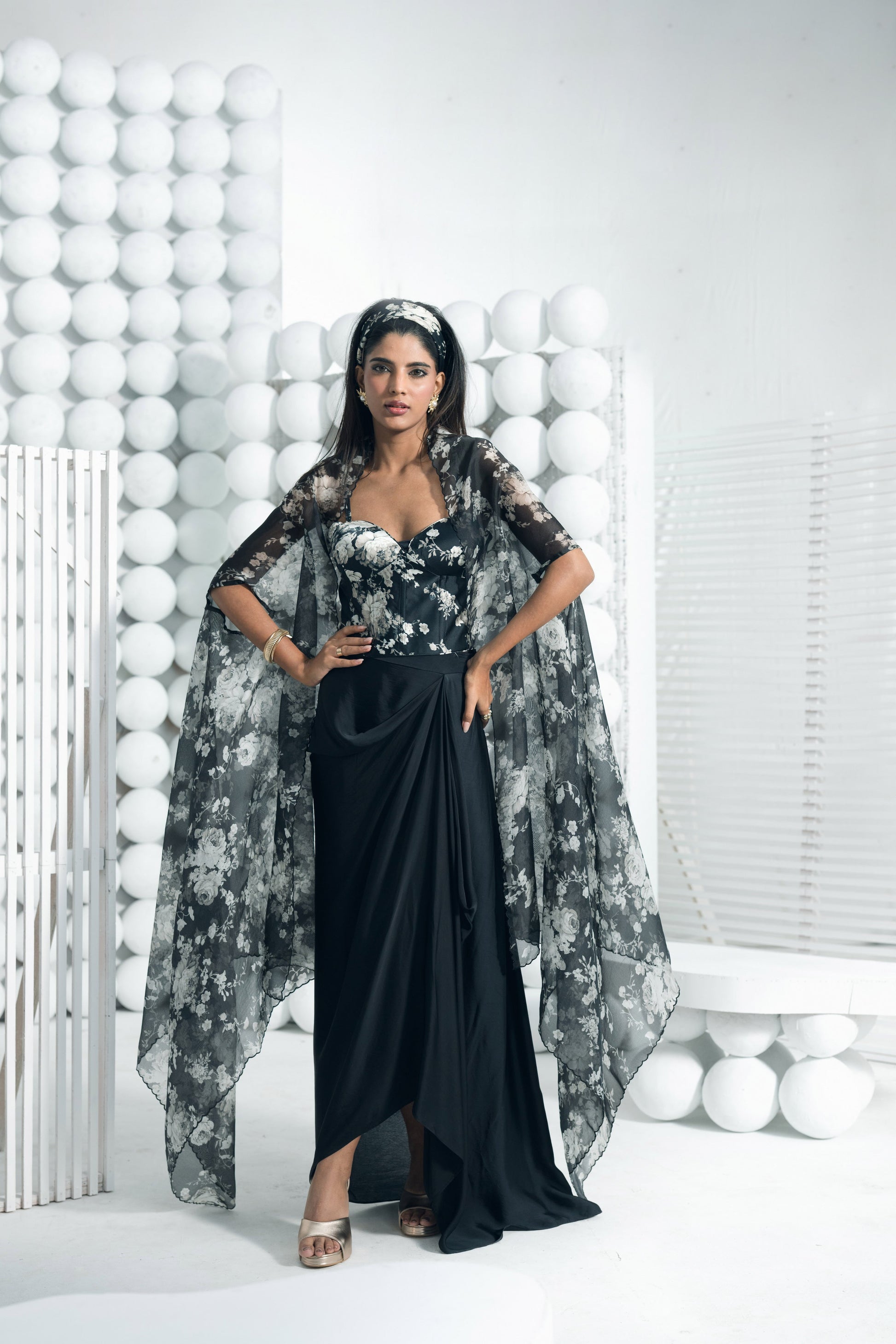 Tara Black Corset Cape Set