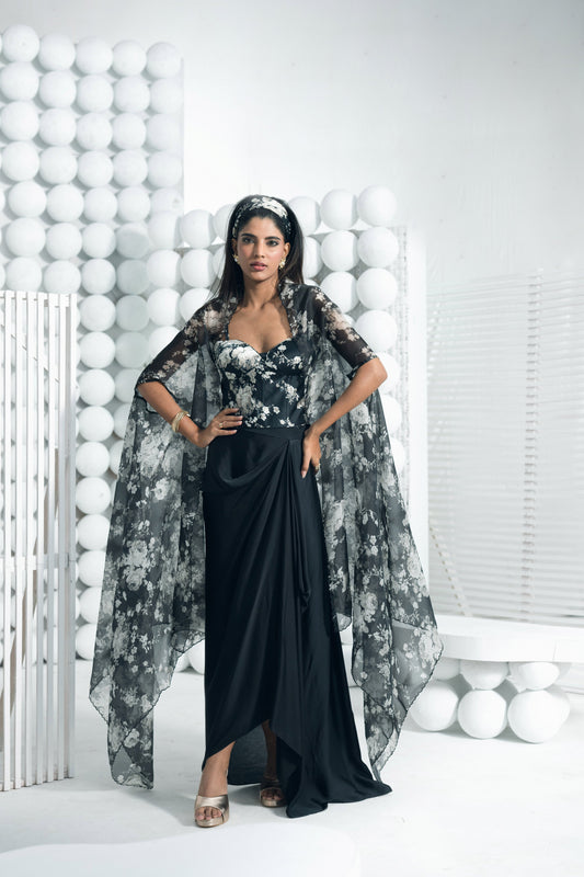 Tara Black Corset Cape Set