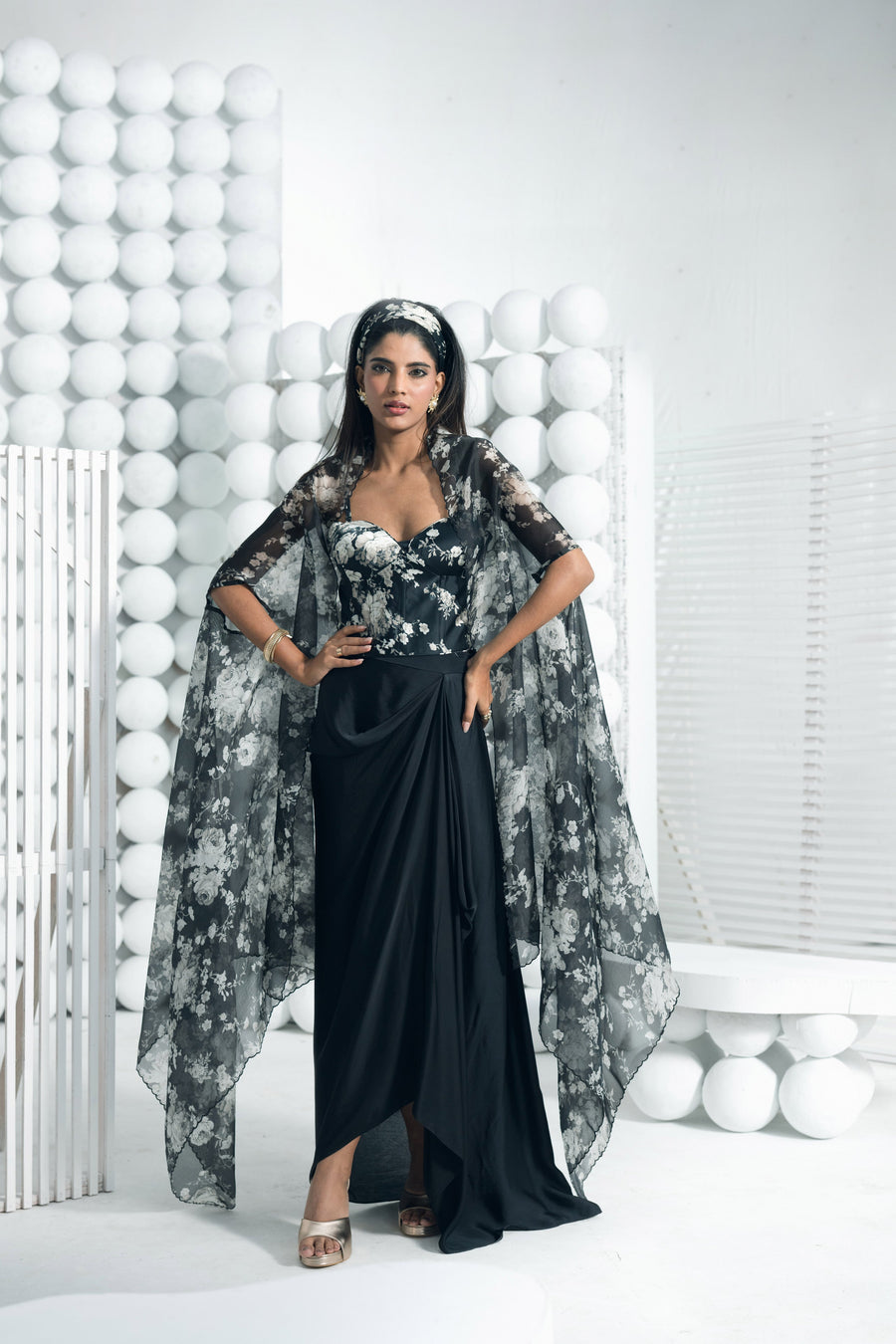 Tara Black Corset Cape Set