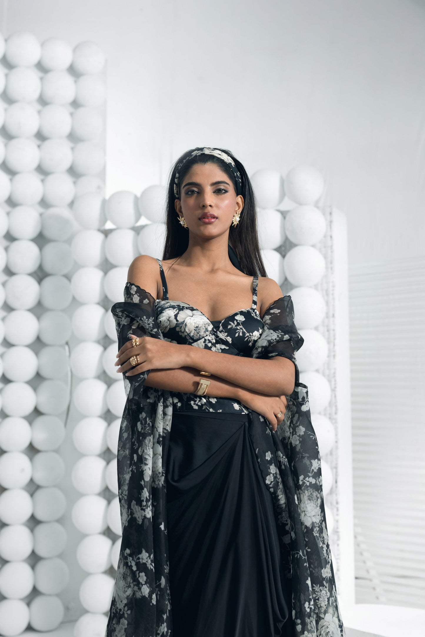 Tara Black Corset Cape Set