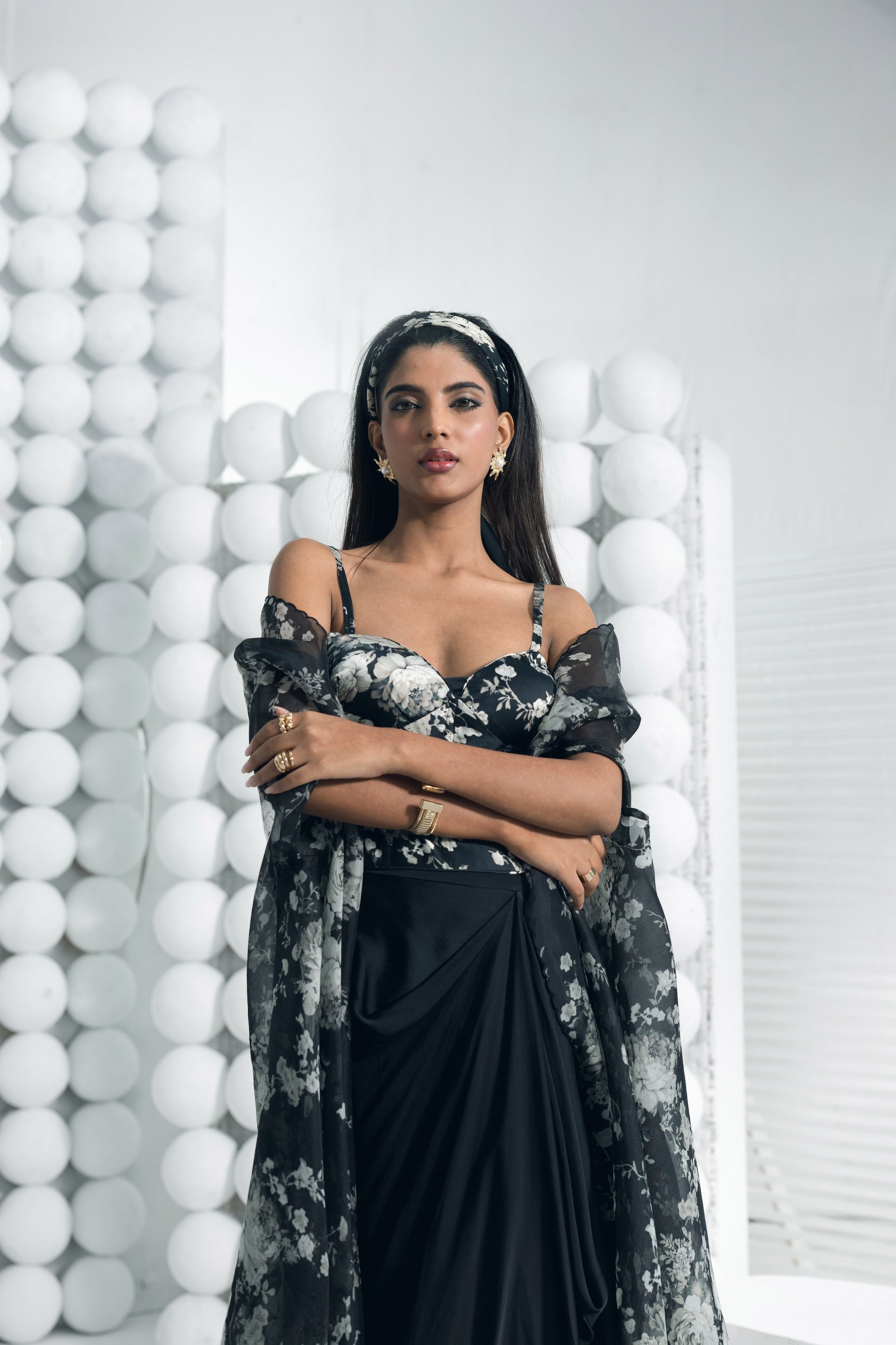 Tara Black Corset Cape Set