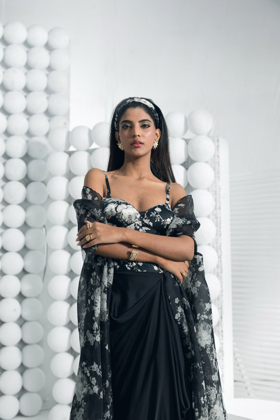 Tara Black Corset Cape Set