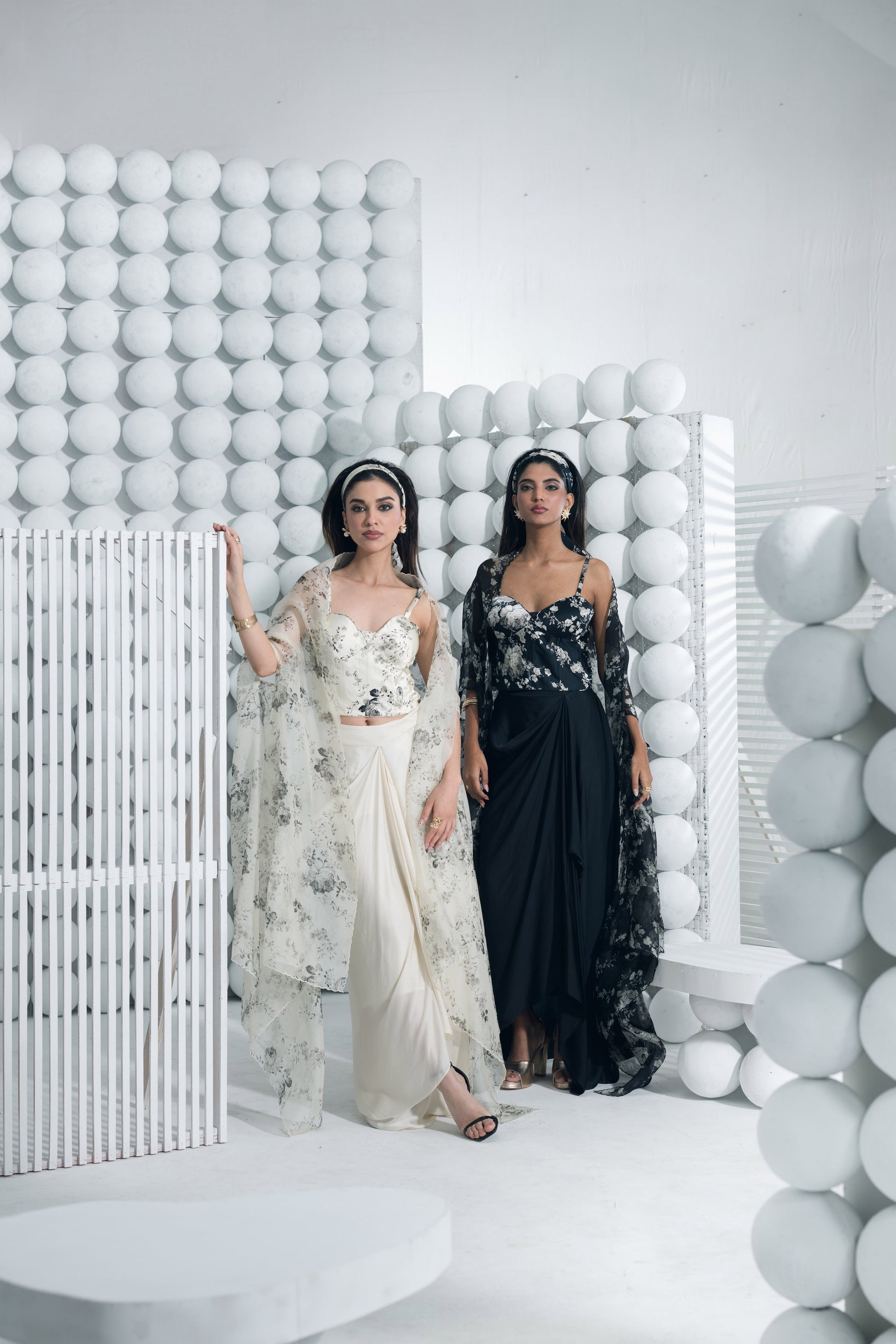 Tara White Corset Cape and Draped Skirt Set